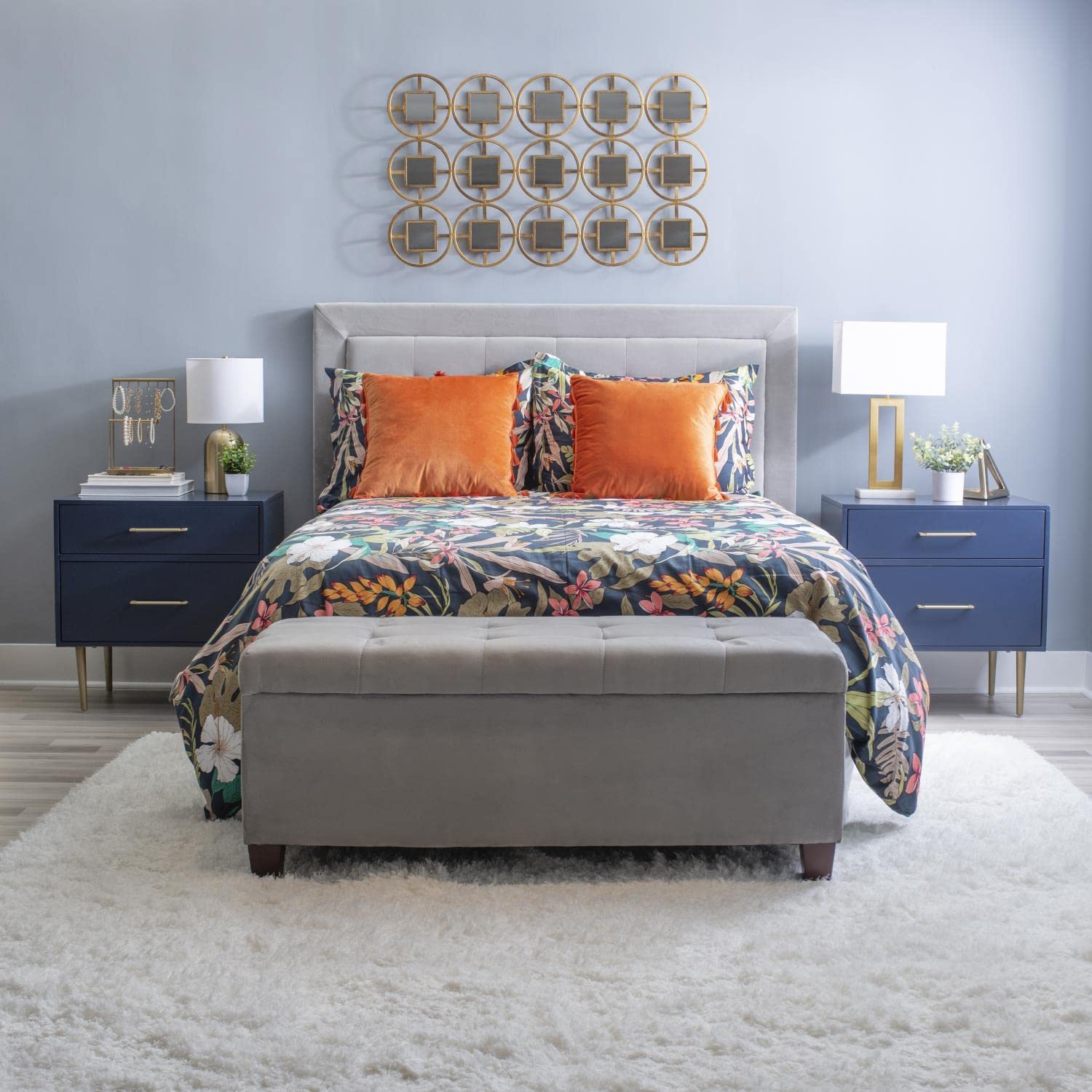 Linon Gloria 2-Drawer Nightstand in Navy Blue - Stylish Bedside Table for Bedroom, Living Room, or Guest Room Storage