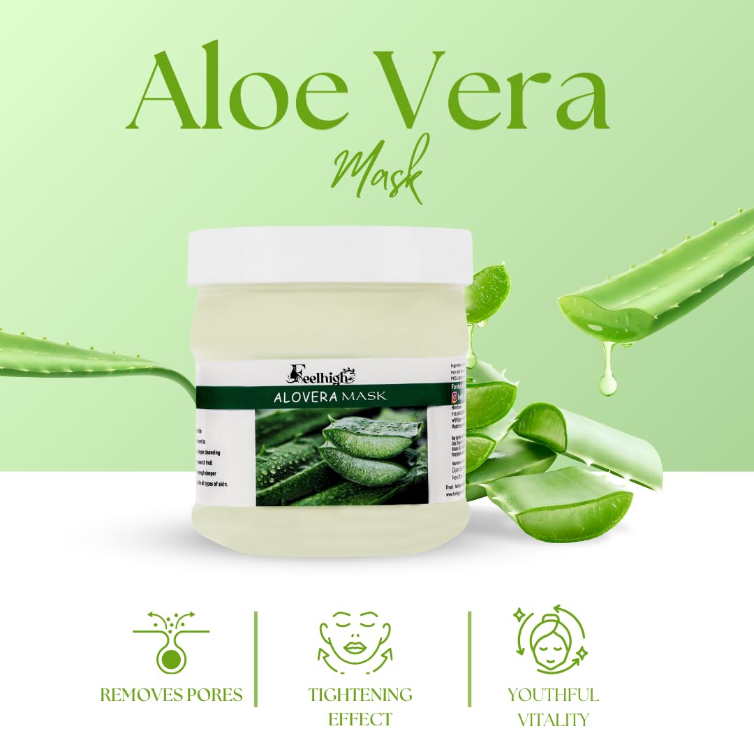 Feelhigh Aloe Vera Face & Body Mask with De-Tan Scrub - 2-Piece Skincare Set for Hydration & Brightening | Perfect for Sunburn Relief & Daily Glow Routine