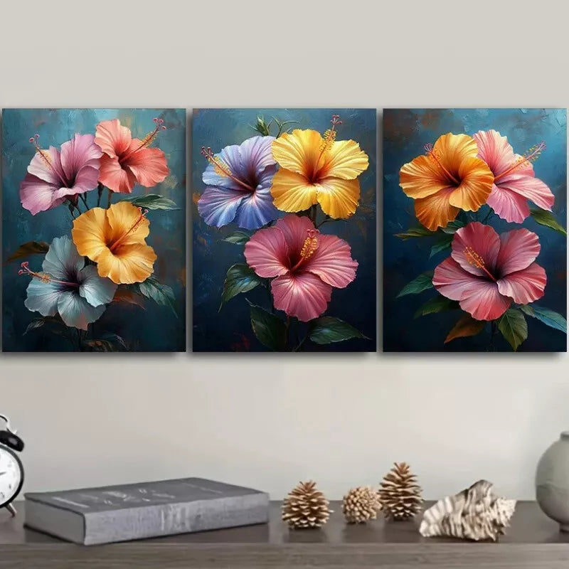 3-Piece Hibiscus Flowers Canvas Floral Wall Art Set - Framed 40x60cm High Quality Print - Australian Made Ready to Hang Wall Decor for Living Room, Bedroom & Office