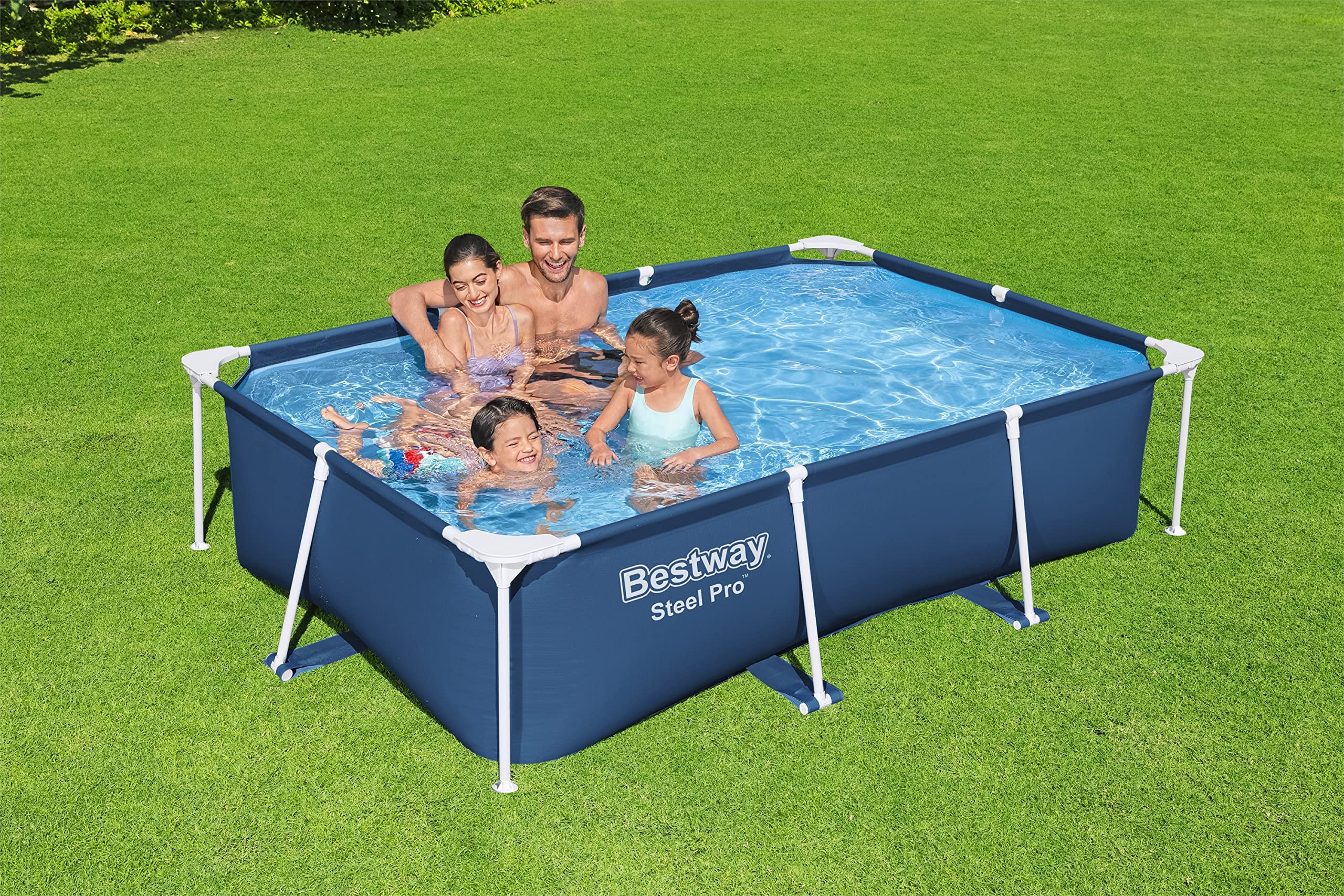 Bestway Steel Pro 2.6m x 1.7m x 61cm Rectangular Above Ground Swimming Pool - Durable Outdoor Family Pool for Backyard, Garden & Summer Fun