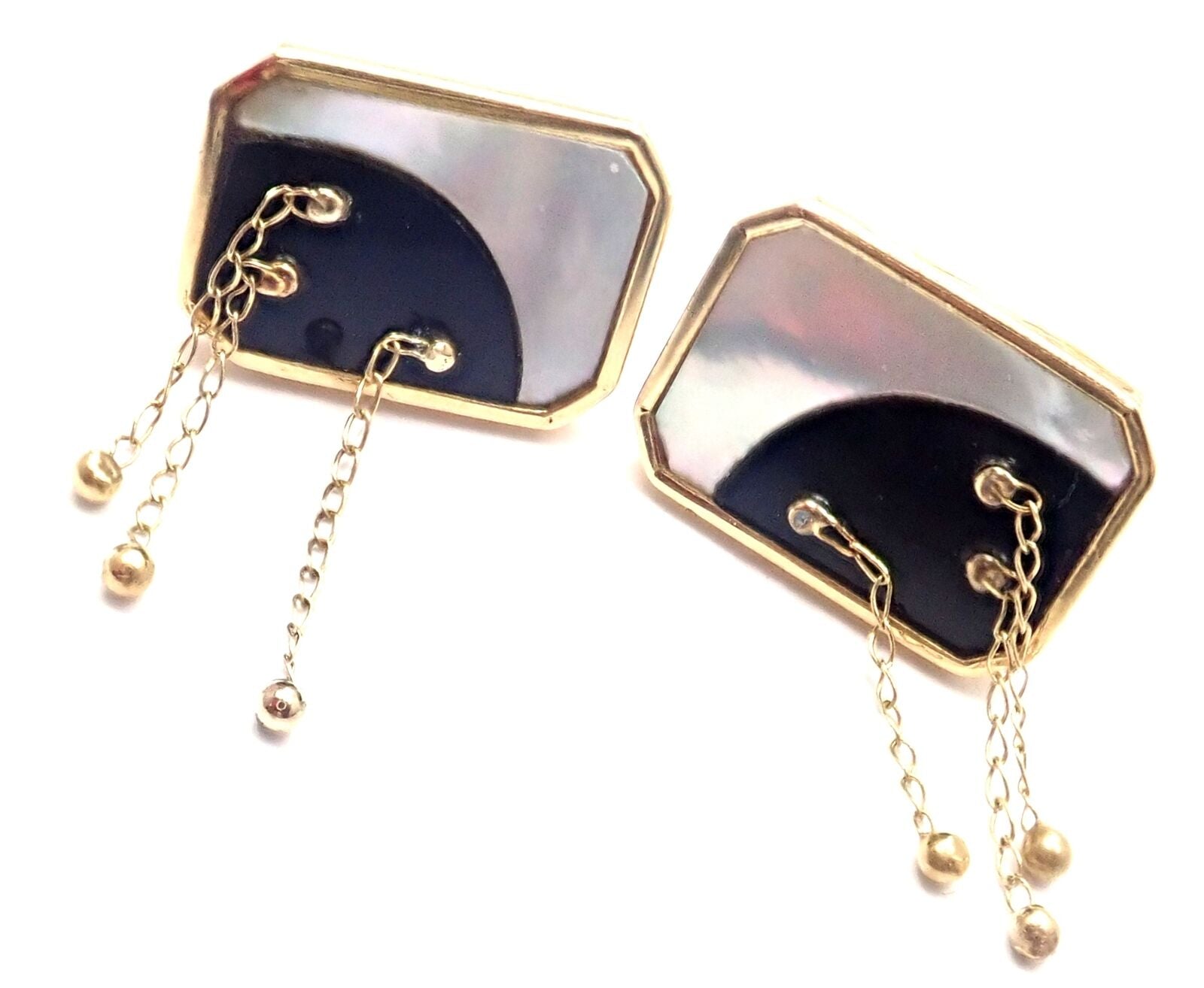 14k Yellow Gold Diamond Onyx Mother of Pearl Necklace & Earrings Set for Women - Elegant Jewelry Gift for Wedding, Anniversary & Special Occasions