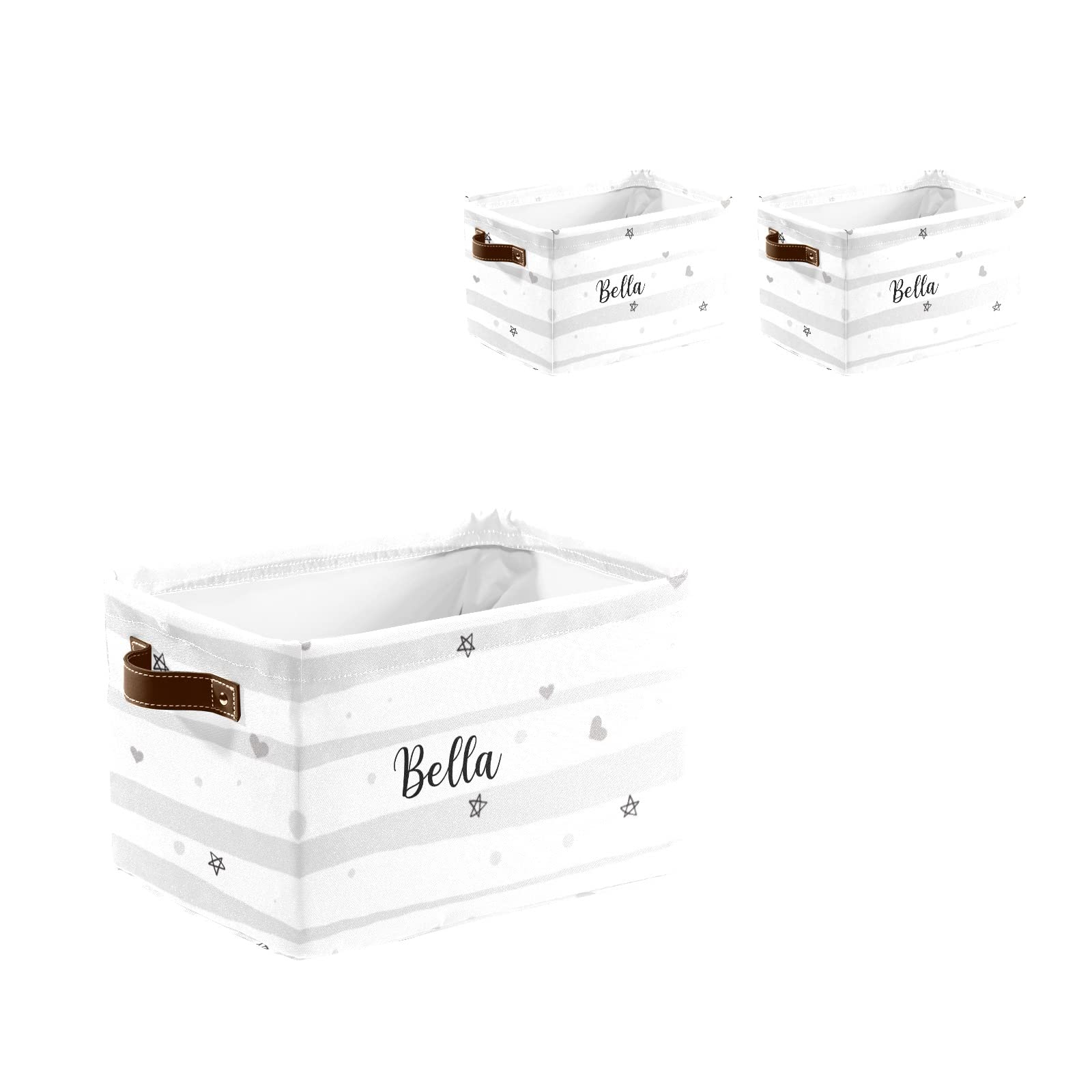 Personalized Collapsible Storage Bin with Name - Light Striped Fabric Organizer Box for Clothes, Toys, Pet Supplies & Nursery Items | Custom Closet Storage Basket for Home Organization & Space Saving