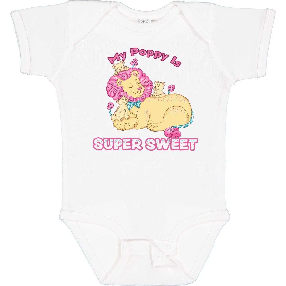 Inktastic My Poppy is Super Sweet Cotton Candy Lions Baby Bodysuit - Cute Pink Outfit for Newborns, Infants & Toddlers - Perfect for Birthdays, Photo Shoots & Everyday Wear