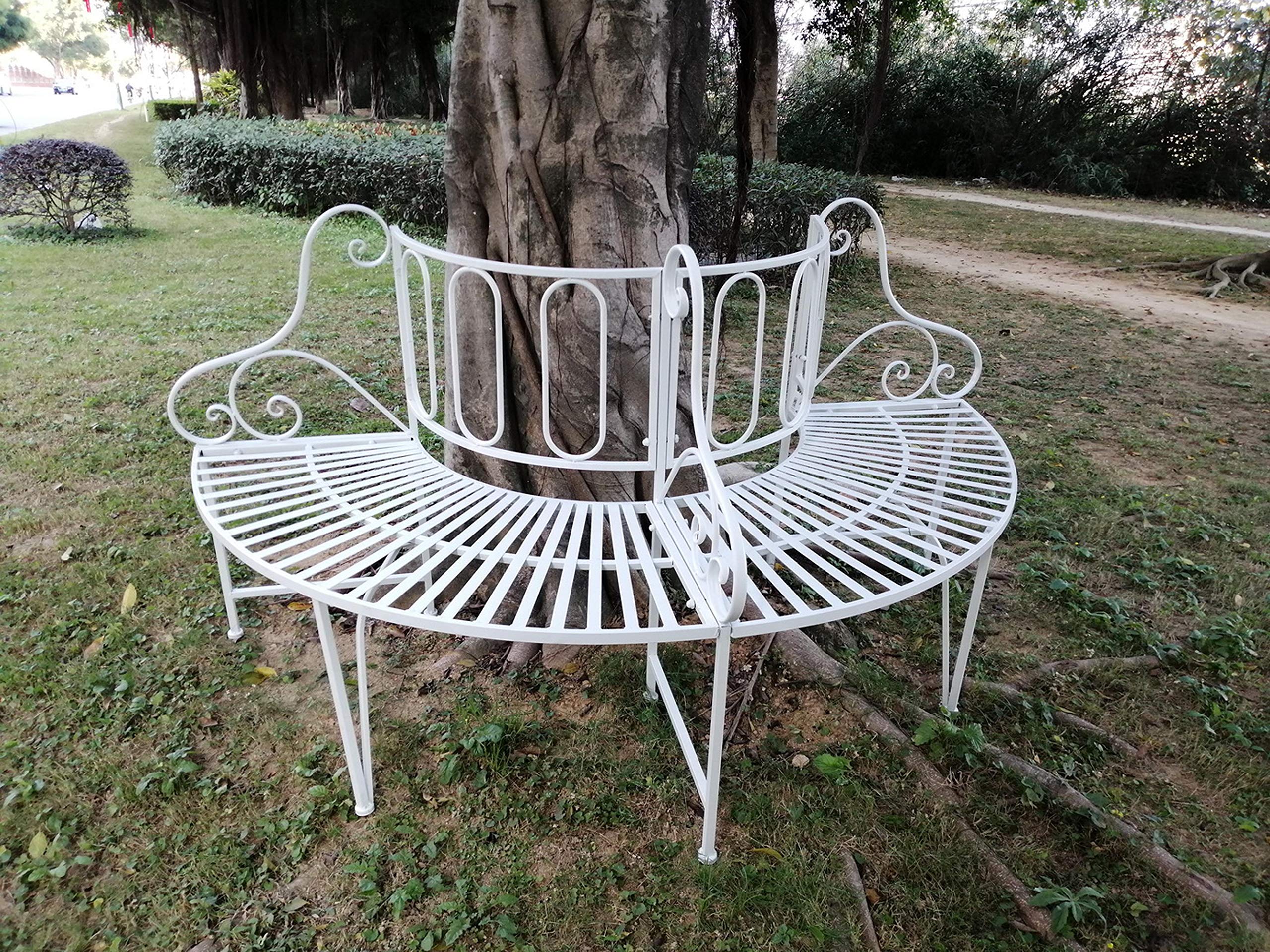 Hi-Line Gift 78676-WT White Metal Garden Bench with Tree Design - Perfect for Outdoor Patio, Lawn, and Garden Decor