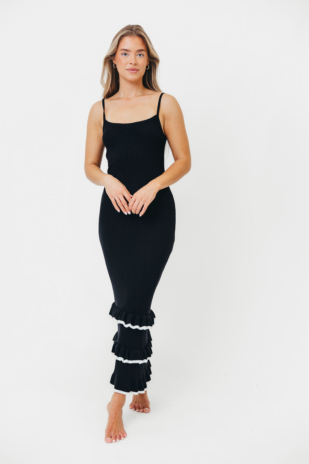 Vixen Striped Ruffle Hem Maxi Dress - Black & White Flowy Summer Dress for Women | Beach Cover Up, Vacation Outfit, Date Night Dress