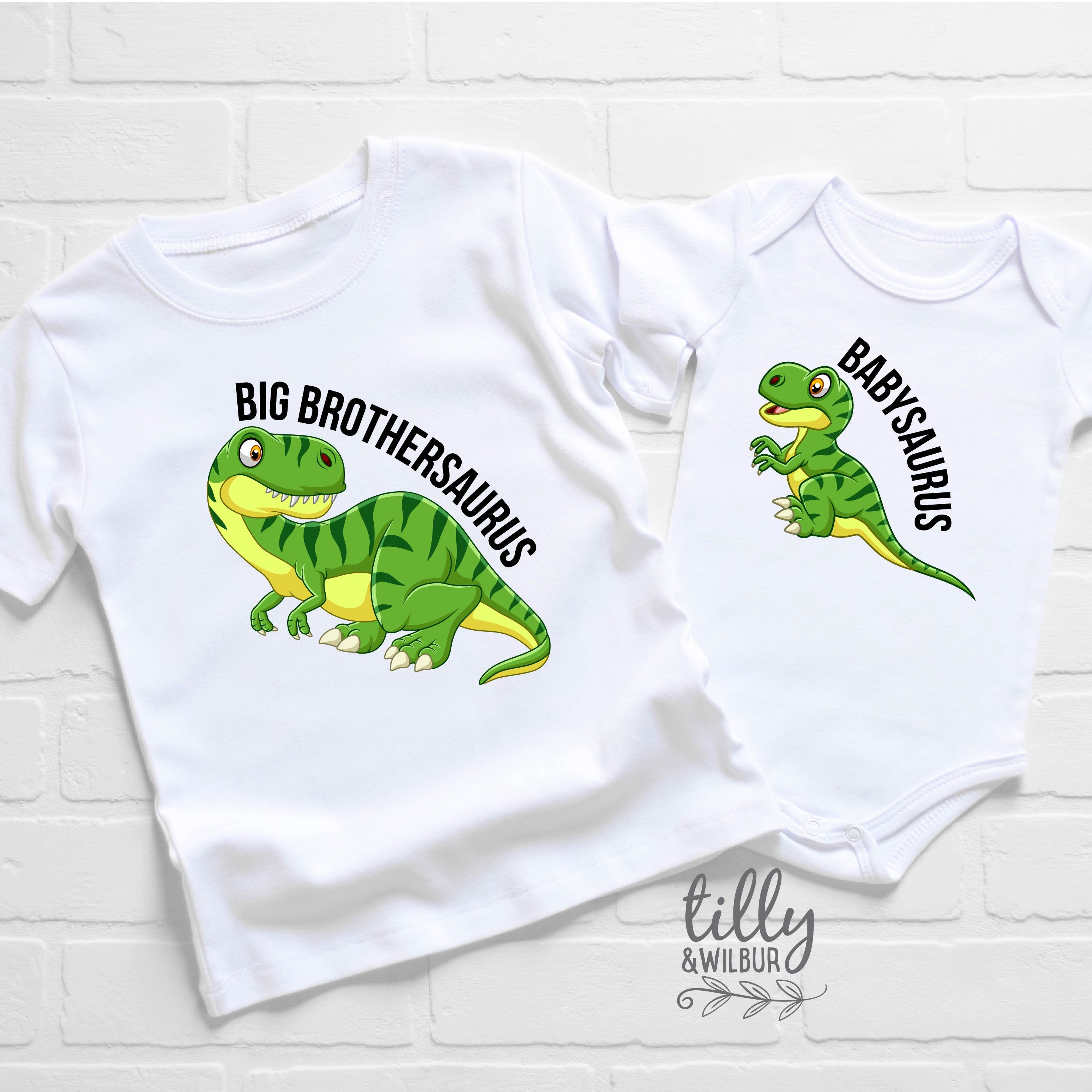 Big Brothersaurus and Babysaurus Matching Outfits for New Baby Brother - Cute Sibling Dinosaur Costumes for Family Photos & Special Occasions