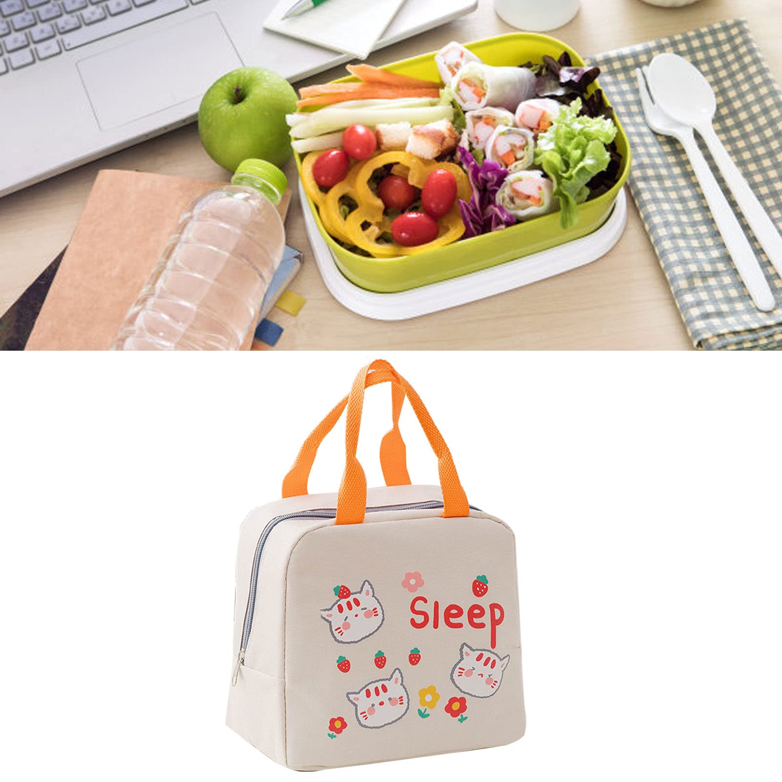 **Insulated Waterproof Lunch Bag with Oxford Cloth & Cartoon Zipper - Keeps Food Warm & Fresh - Portable Reusable Lunch Tote for Work, School, Office - Ideal for Women & Men (Beige)**