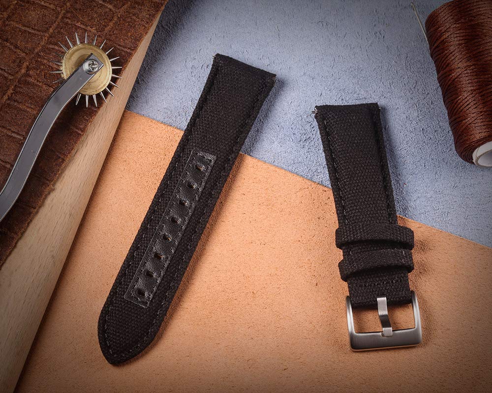 Hemsut Military Canvas Watch Bands 18mm - Quick Release Watch Strap for Men - Durable Fabric Replacement Band for Casual & Sport Watches - Perfect for Outdoor Activities, Hiking, and Everyday Wear
