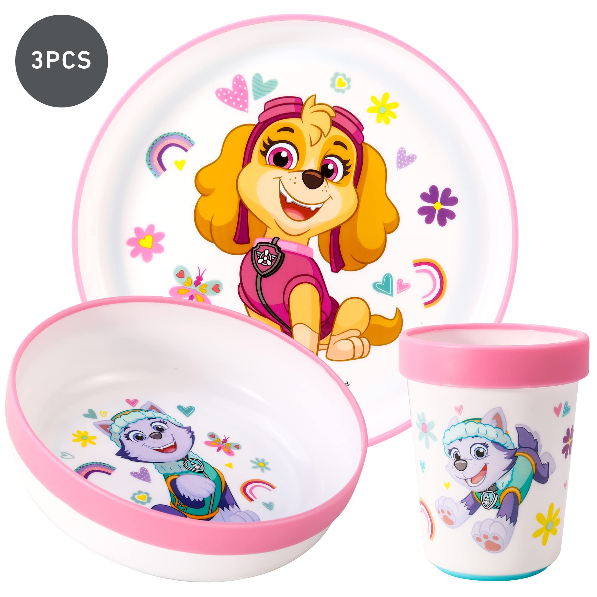 Paw Patrol 3-Piece Reusable Kids Dinnerware Set - Bicolor Plate, Bowl & Cup | Durable Premium Tableware for Toddlers | Perfect for Home, School & Picnics