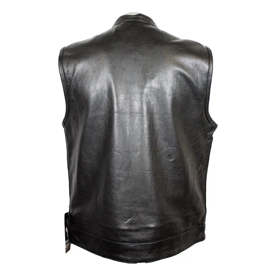 Open Road Men's Flannel Lined Leather Club Vest - Warm Winter Jacket for Outdoor Activities, Motorcycle Riding & Casual Wear
