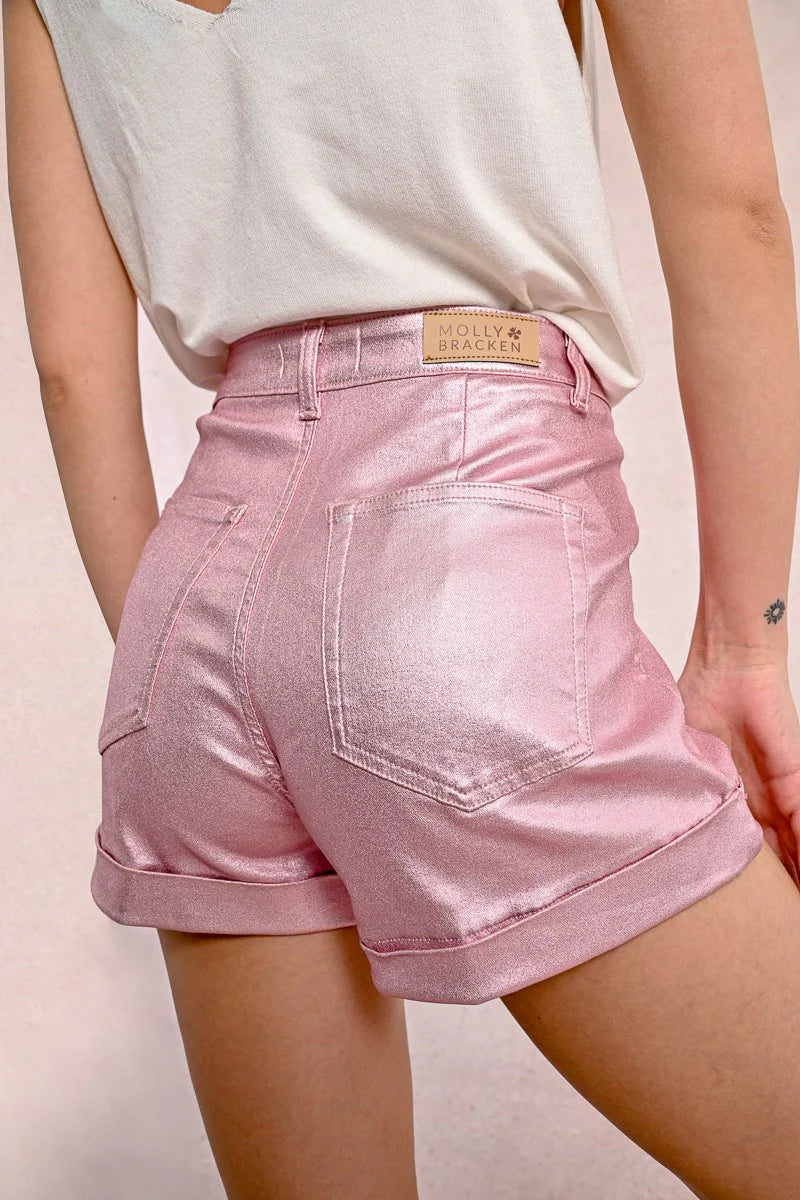 High Waist Coated Shorts for Women - Stretchy & Comfortable Pink Workout Shorts - Perfect for Yoga, Running & Gym