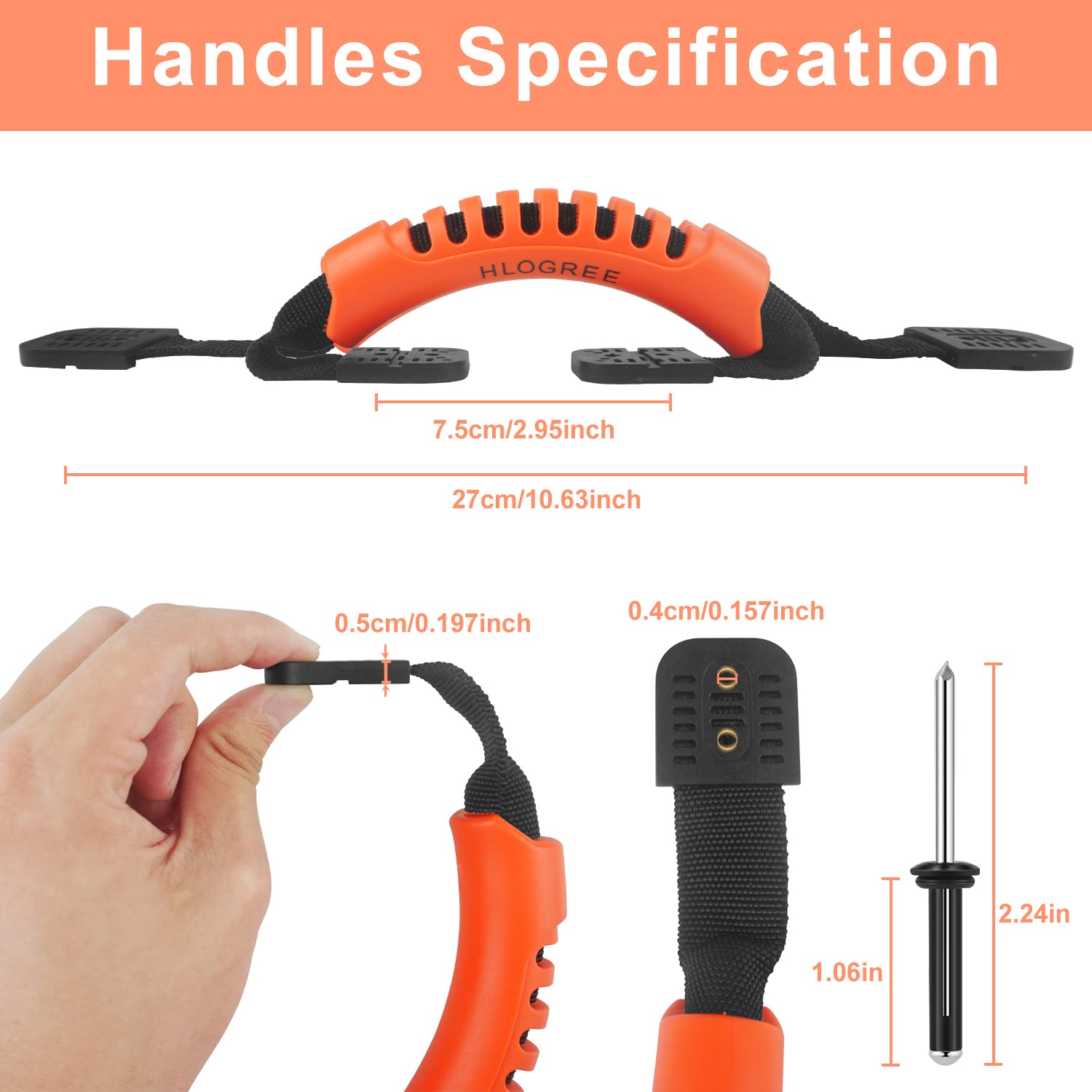 HLOGREE Kayak Handles 2/4 Pack - Heavy Duty Kayak Carry Handles with Stainless Steel Rivets - Replacement Kayak Handles for Emotion, Pelican, Hobie, Lifetime, Sit-on-Top, Ocean & Wilderness Kayaks - Perfect for Easy Transport & Storage of Fishing & Recreational Kayaks