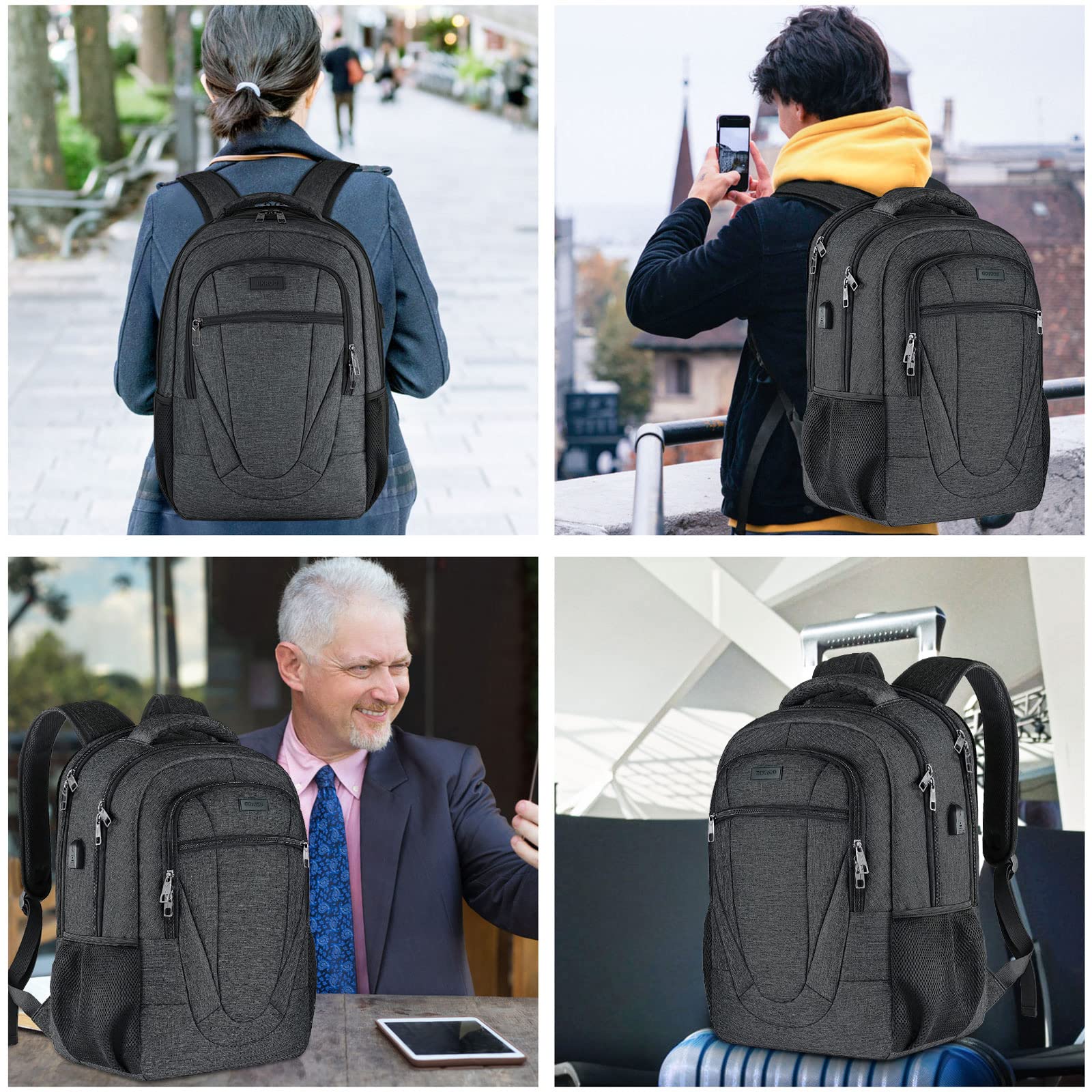 Anti-Theft Travel Laptop Backpack for Men & Women - Slim Durable Business School Backpack with USB Charging Port, 15.6 Inch Laptop Bag for Teens & Adults, Perfect for Work, Study & Commuting