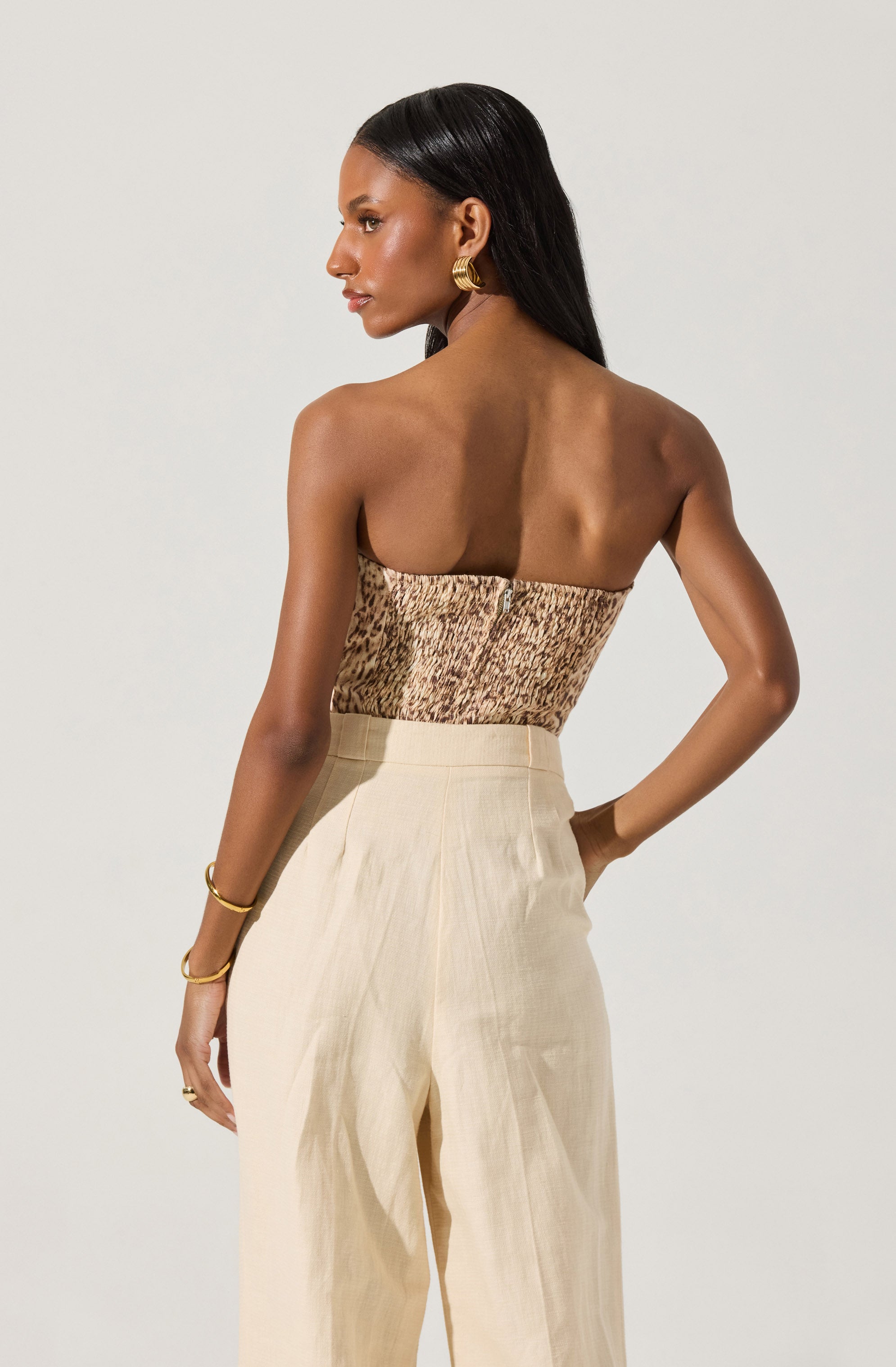 Dahlea Women's Strapless Leopard Print Linen Top - Sexy Summer Blouse for Beach, Party & Date Night