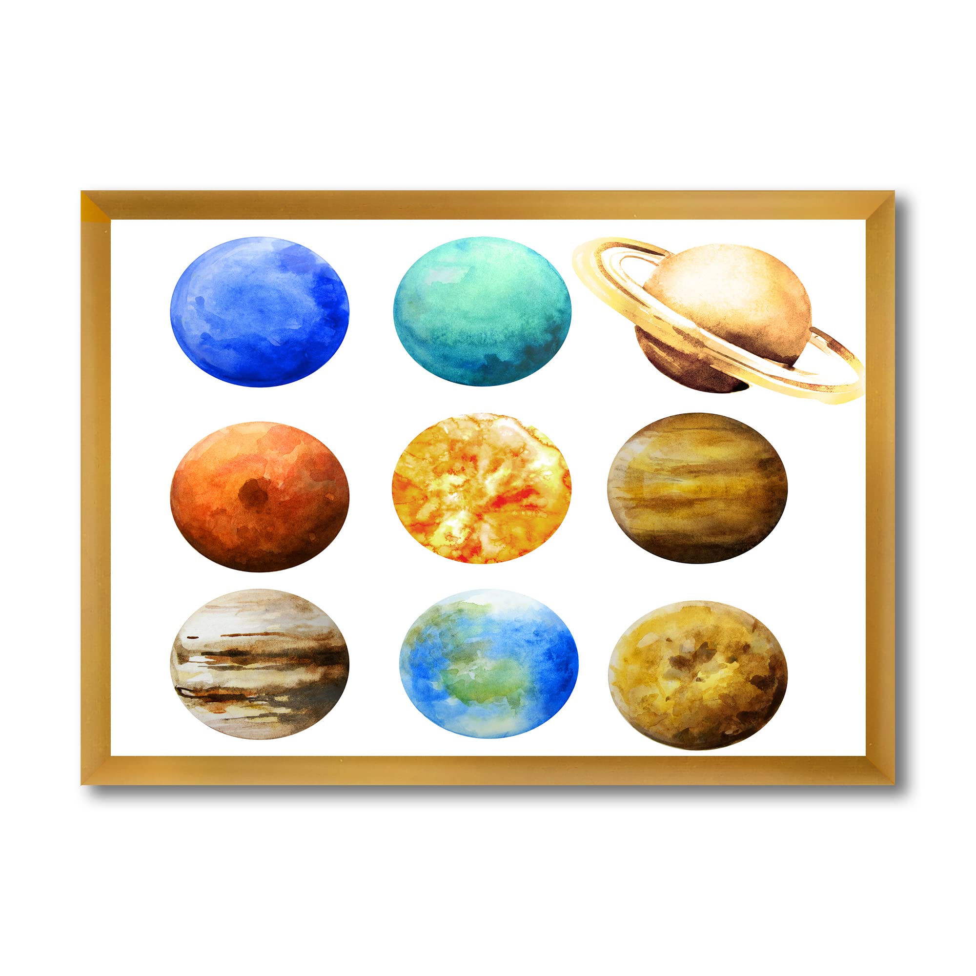 DesignQ Various Planets in Orbit Modern Framed Wall Art - Solar System Decor for Living Room, Bedroom & Office - Space Themed Home Decoration & Gift Idea