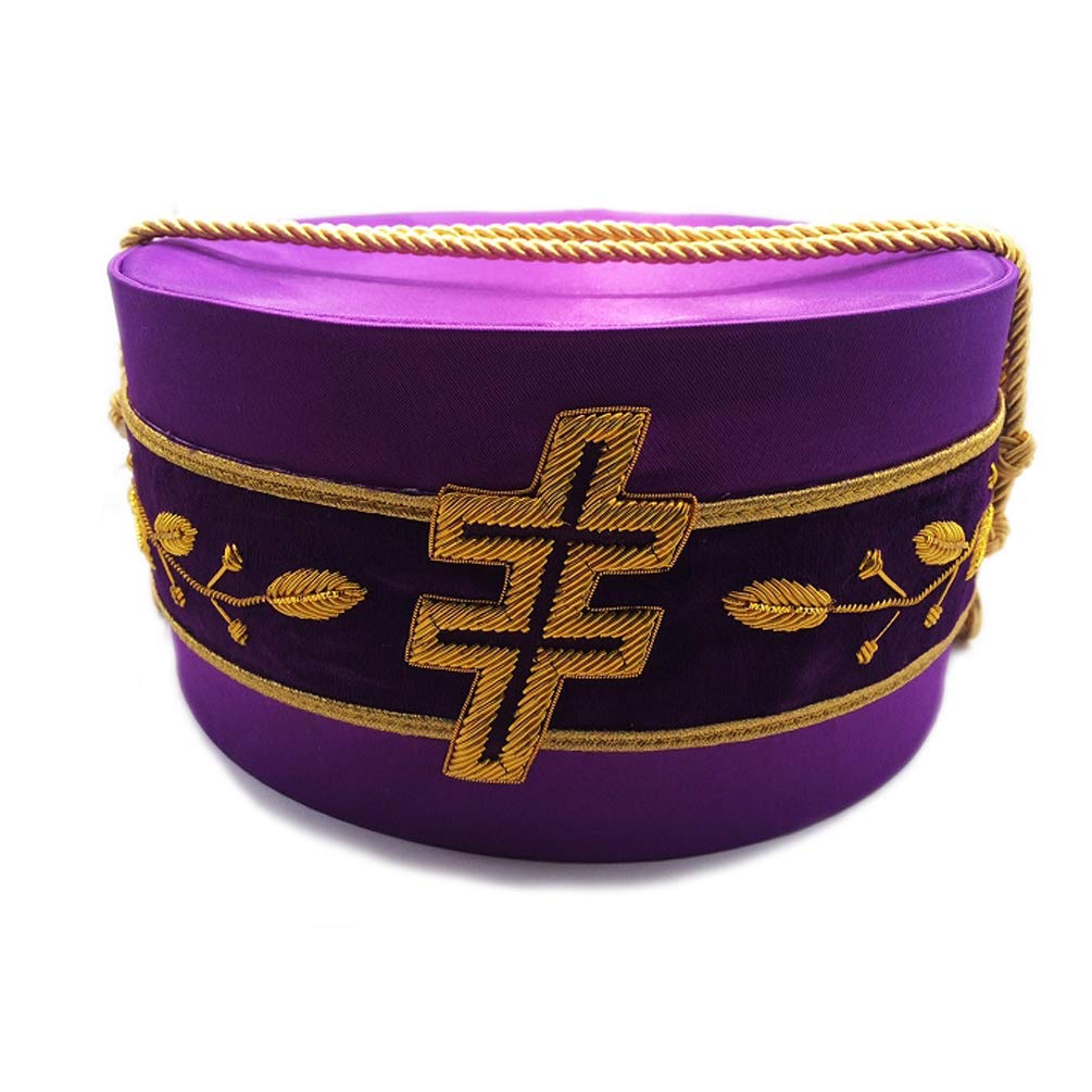 33rd Degree Scottish Rite Purple Masonic Hat with Patriarchal Cross & Vinework Design - Freemason Ceremonial Headwear for Lodge Rituals & Formal Events