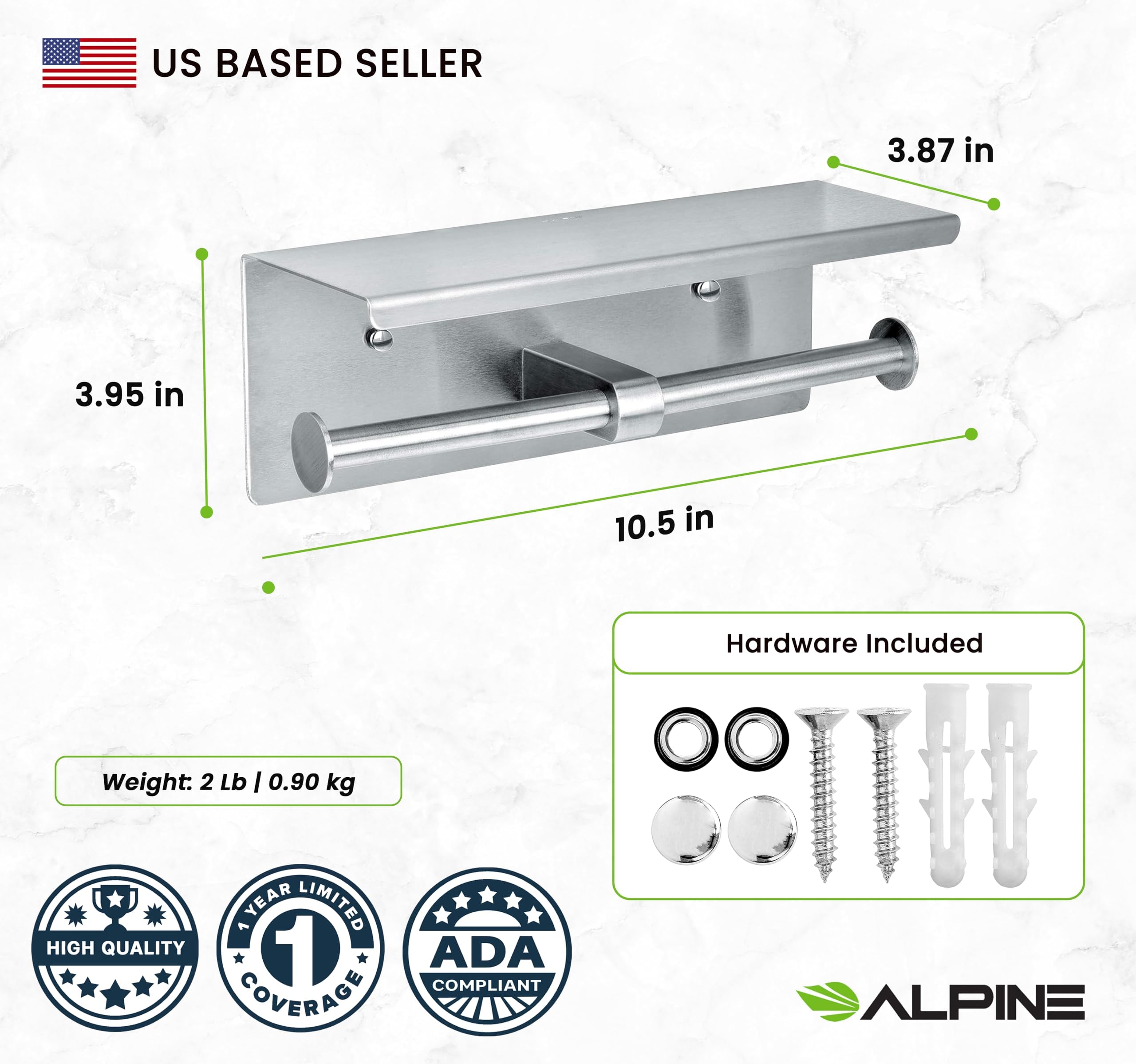 Double Toilet Paper Holder with Shelf - Rust-Resistant Brushed Stainless Steel Bathroom Tissue Dispenser | Wall Mounted Dual Roll TP Holder with Phone Shelf | Perfect for Modern Bathrooms, Restaurants & Commercial Spaces