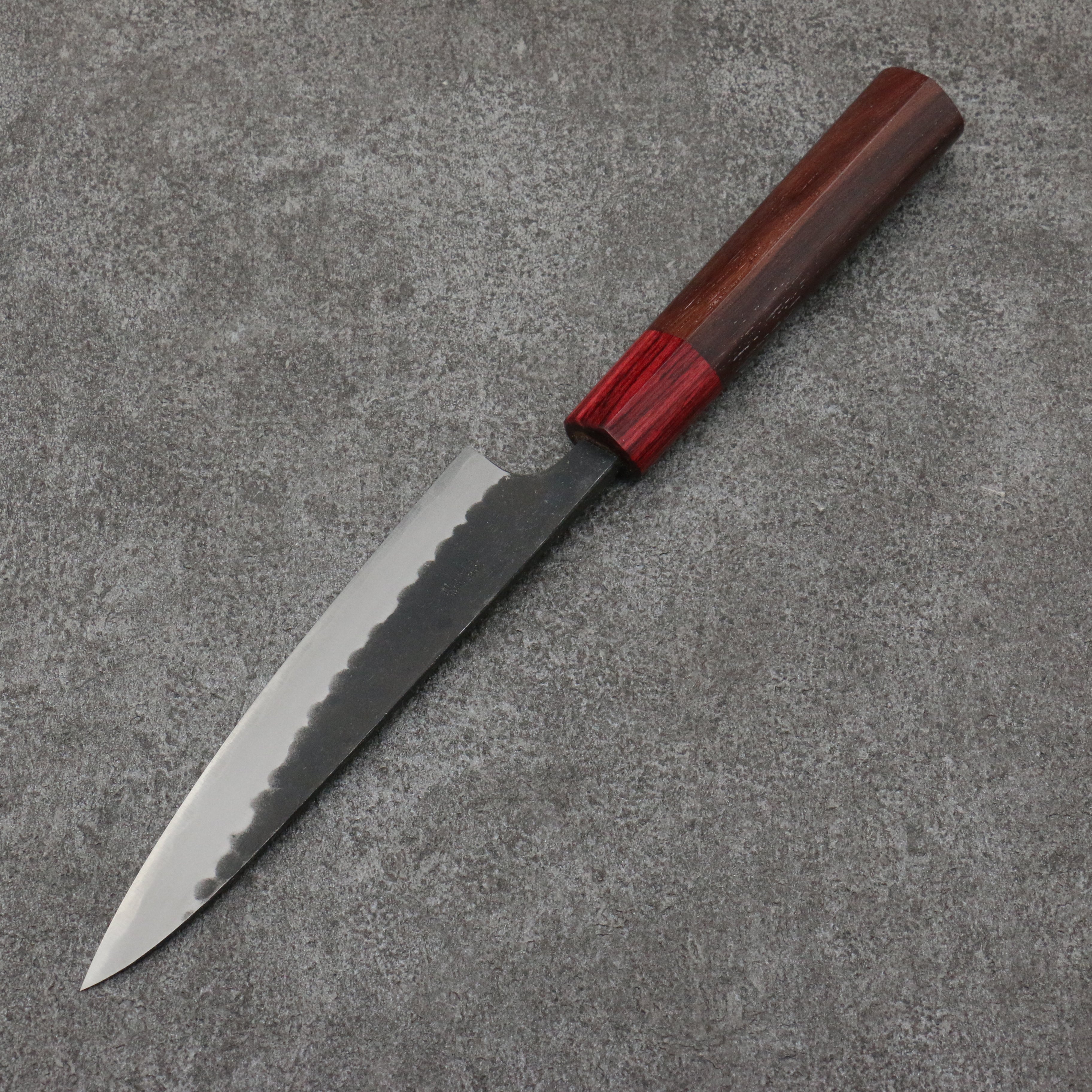 Nao Yamamoto Blue Steel Kurouchi Petty Utility Knife 135mm - Shitan Handle with Red Pakka Wood Ferrule - Perfect for Slicing, Peeling & Precision Kitchen Tasks