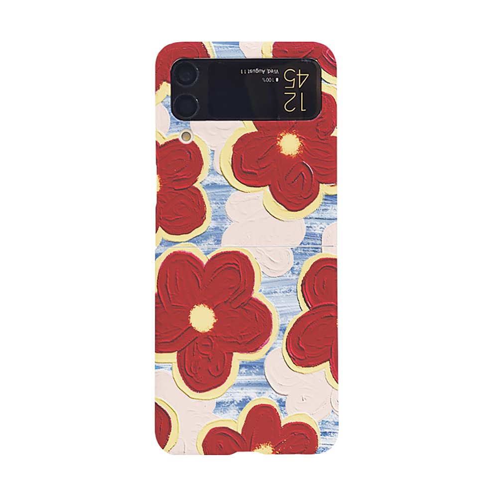 Antetek Ultra-Thin Shockproof Flip Case for Samsung Galaxy Z Flip 3 5G - Cute Red Flower Design, Hard PC Protective Cover with Non-Slip Mat | Perfect for Women, Girls & Fashion Lovers | Everyday Use, Work & Travel Protection