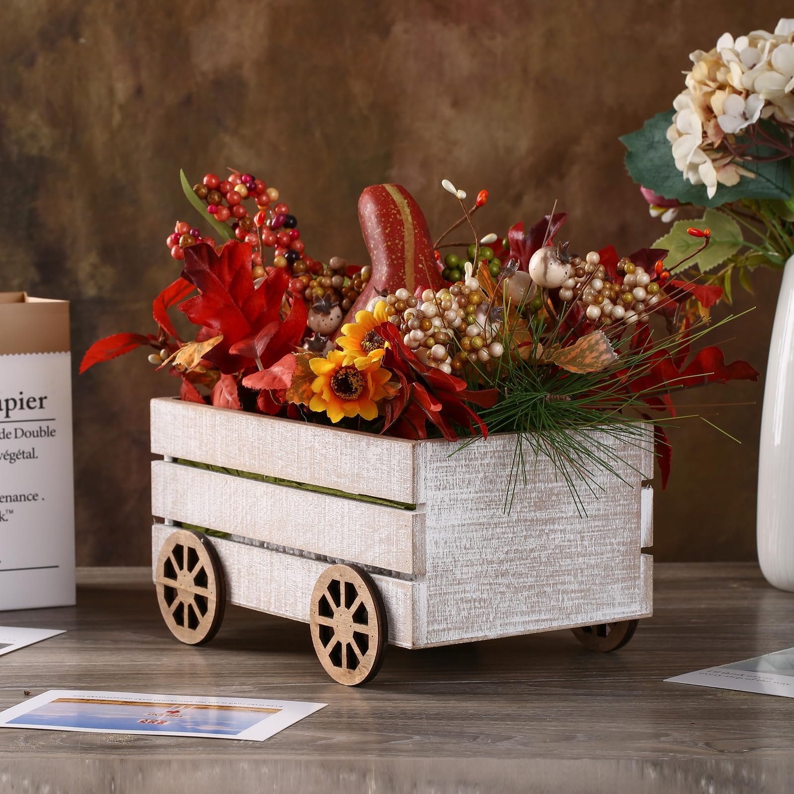 Mini Fall Pumpkin Car Decor with 1 Pumpkin - Farmhouse Thanksgiving Decor for Home, Living Room & Tables | Grateful Blessed Harvest Decorations for Autumn Season, Holiday Centerpiece & Cozy Home Ambiance