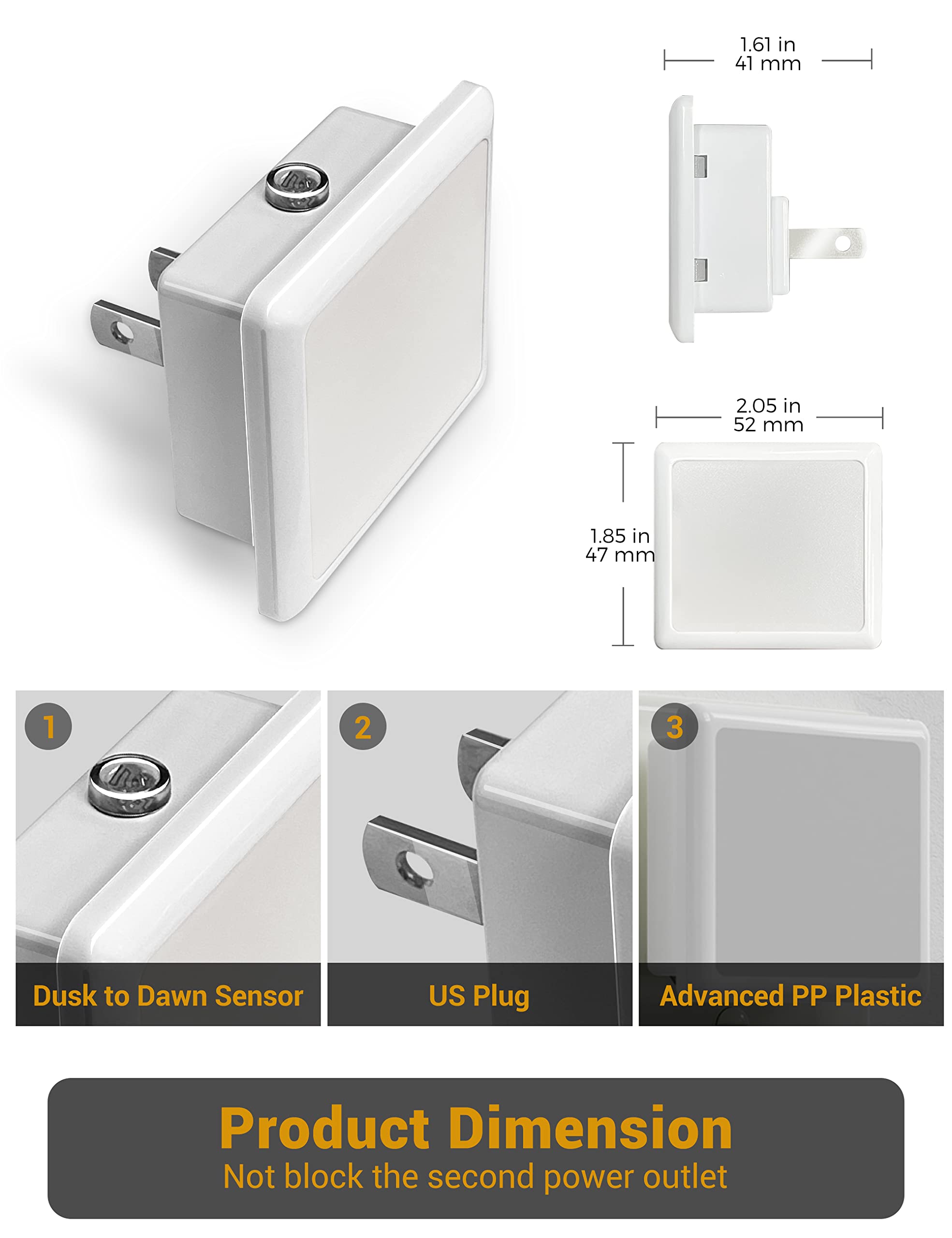 JandCase Soft White LED Night Light Plug into Wall - 2 Pack with Dusk to Dawn Sensor, 3000K Warm Light, 0.3W Energy Efficient Nightlight for Kids Room, Nursery, Bedroom, Bathroom & Hallway - Perfect for Safe Nighttime Navigation and Comfort