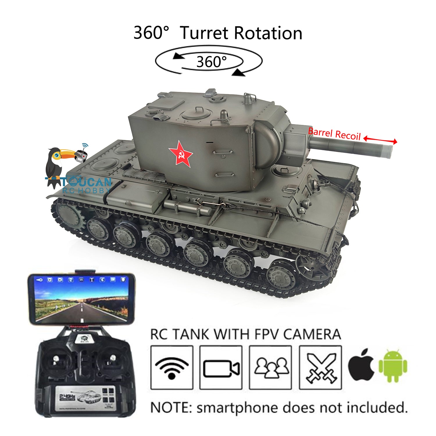 Henglong 1/16 Scale 7.0 Customized RC Tank - Soviet KV-2 Gigant FPV Ready-to-Run Model with Metal Tracks & 360° FPV Camera | Radio Controlled Military Vehicle for Collectors & Battle Simulation