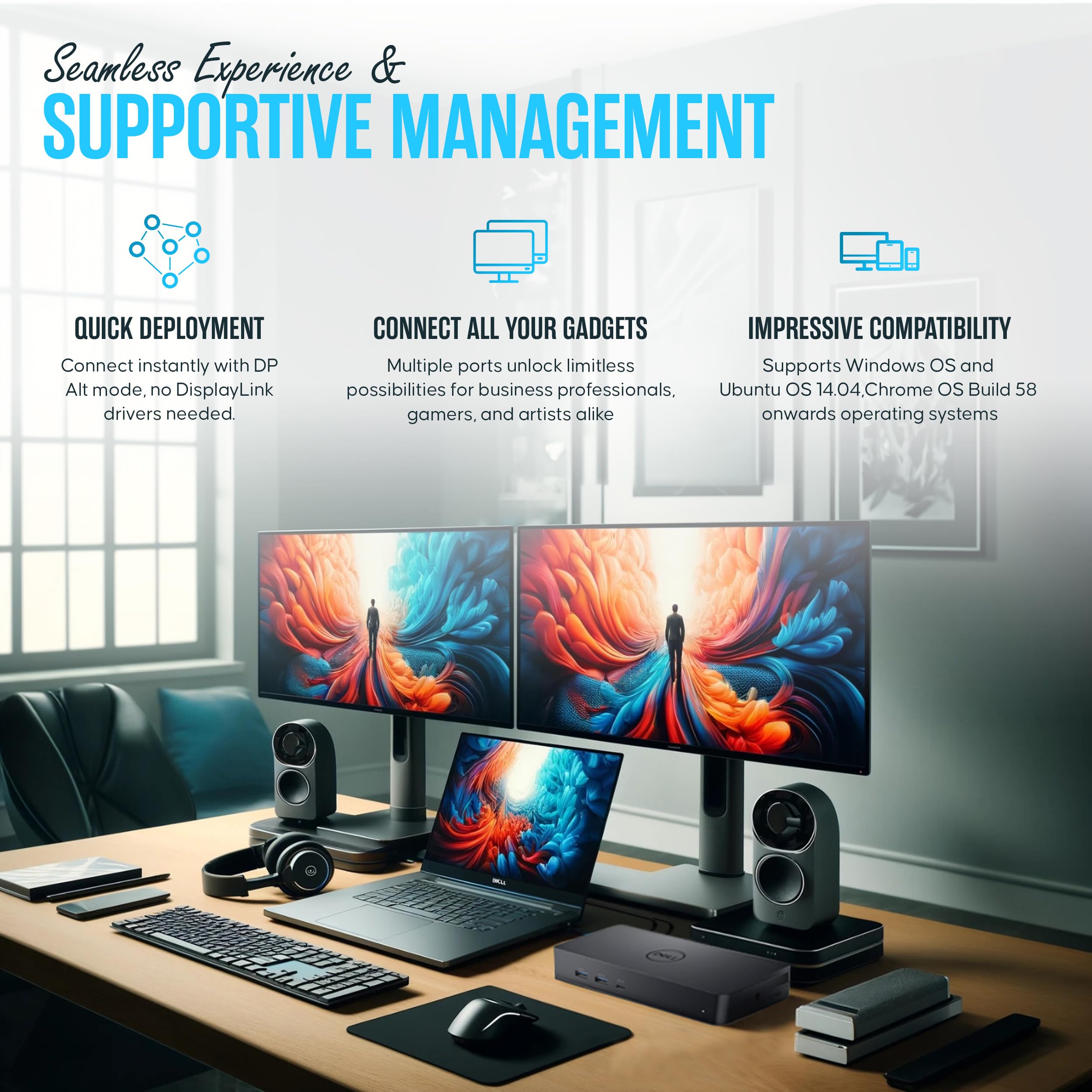 Dell D6000S USB-C Docking Station Bundle with 130W Power Adapter, HDMI & DisplayPort Cables - Universal Laptop Dock for Home & Office (Renewed, 1 Year Warranty) | Perfect for Multi-Monitor Setup & Remote Work