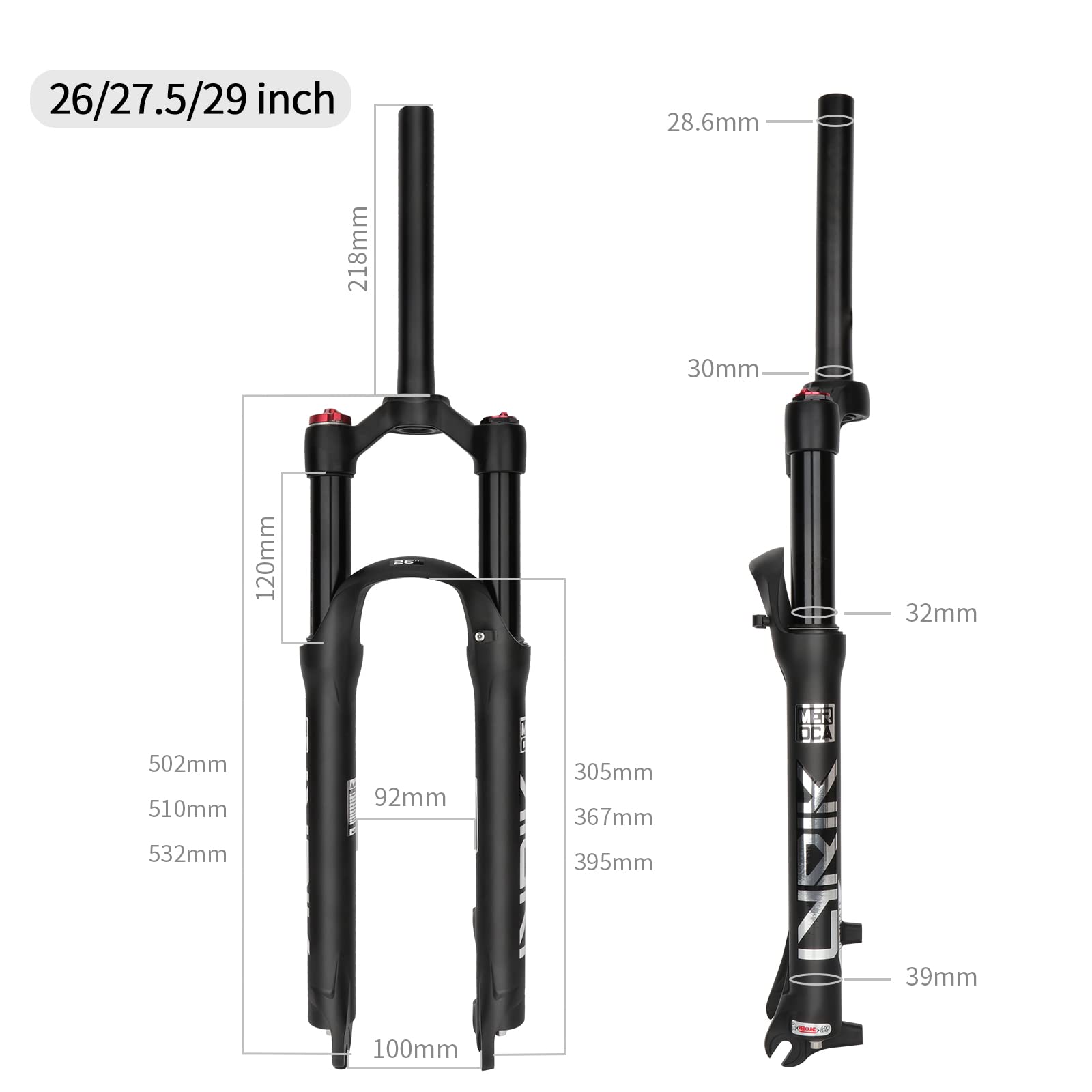 MEROCA Air Suspension Fork for Mountain Bike - 26/27.5/29 Inch Shock Absorber with Disc Brake & Quick Release - Perfect for Trail Riding & Off-Road Cycling