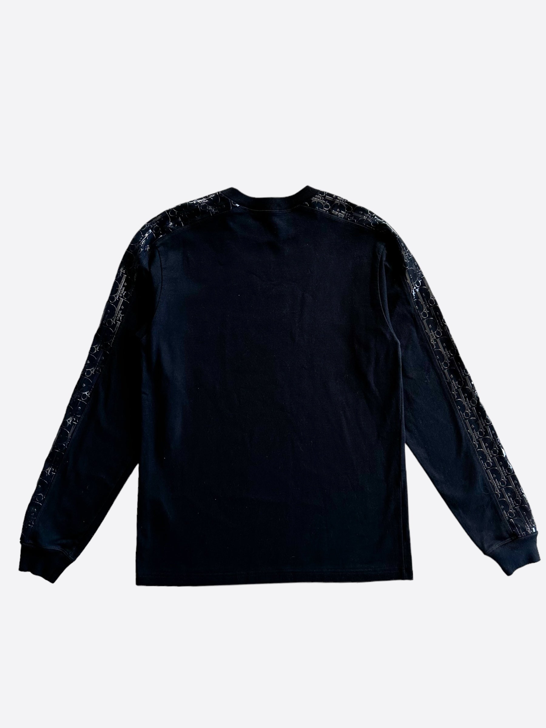 Dior Dark Blue Oblique Long Sleeve T-Shirt for Men | Luxury Cotton Crewneck Top | Perfect for Casual Wear, Date Nights & Special Occasions