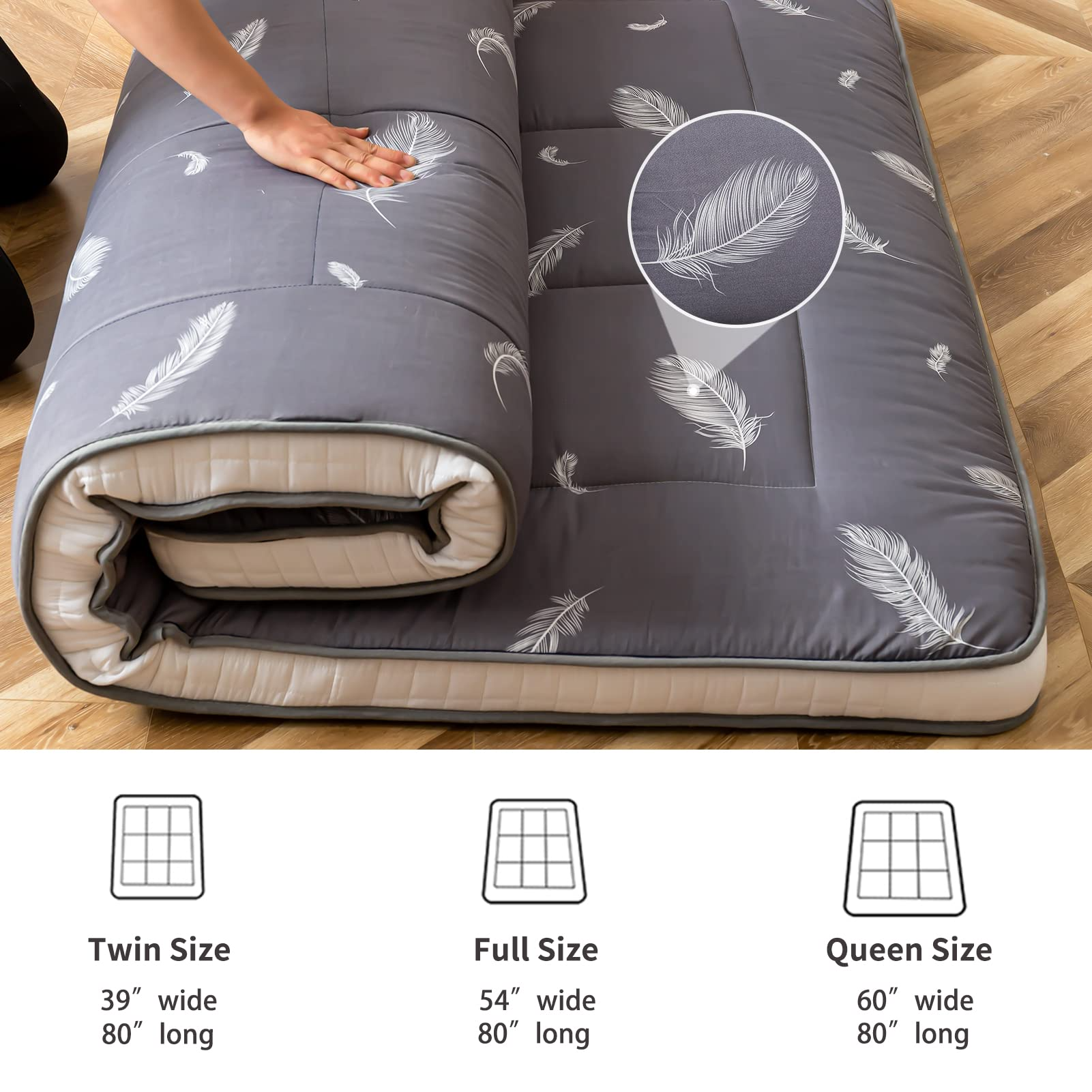 MAXYOYO Extra Thick Padded Japanese Floor Mattress - Foldable Camping & Portable Shikibuton Bed Mattress Topper | Perfect for Guest Beds, Dorm Rooms & Outdoor Adventures