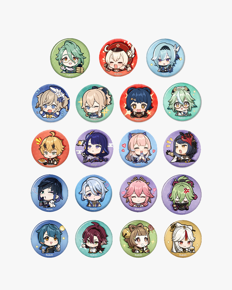 Genshin Impact© Chibi Character Emote Badge Vol.2 - Cute Anime Collectible Pins for Backpacks, Jackets & Cosplay - Perfect for Gamers & Anime Fans