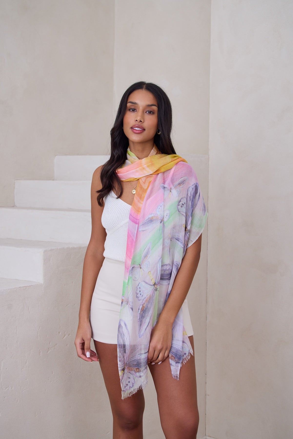 Elegant Swirled Butterfly Print Scarf - Lightweight & Soft Fashion Accessory for Women - Perfect for Spring Outfits, Parties, and Gift Giving