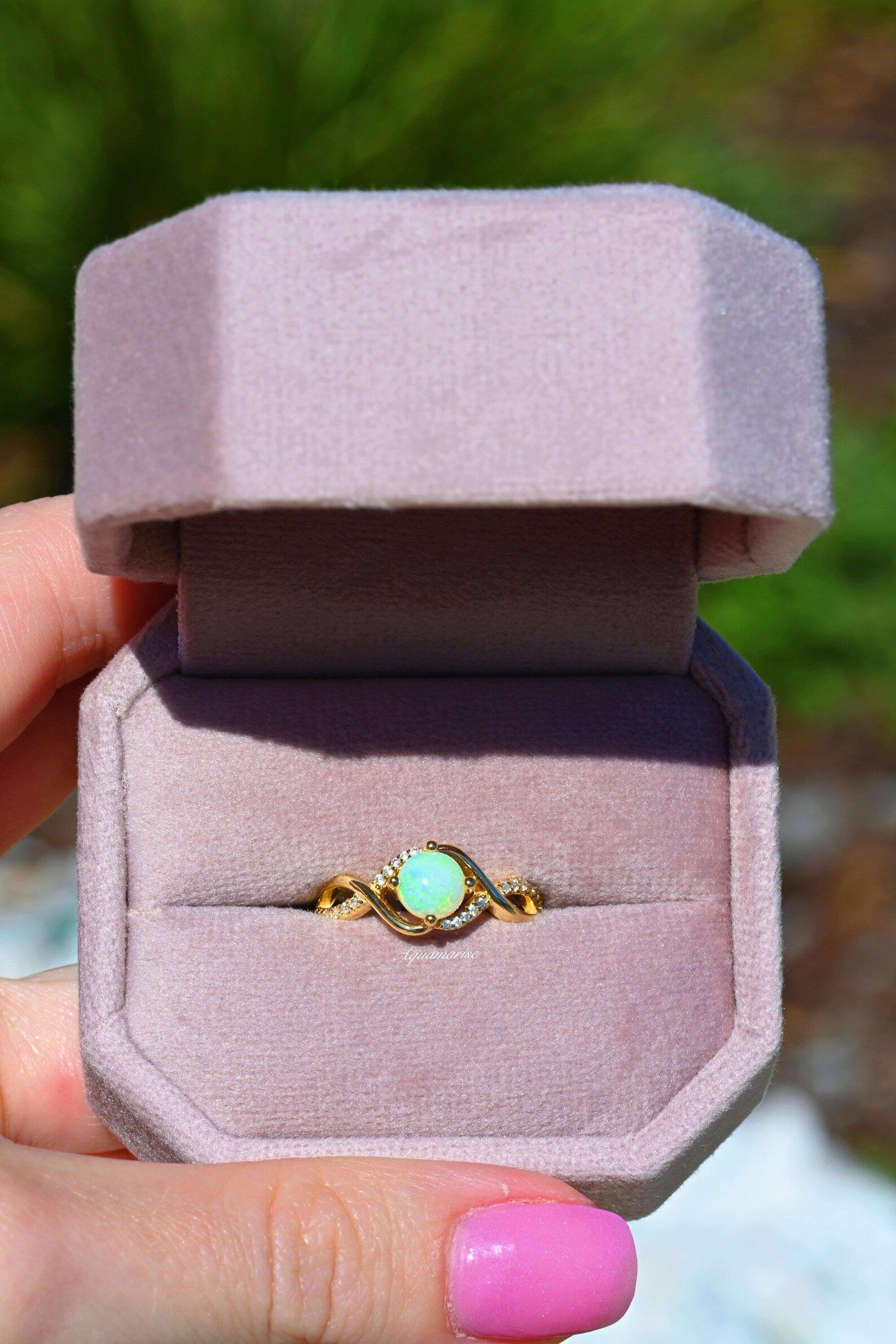 14K Solid Yellow Gold Entwined Natural Australian Opal Ring - Elegant Jewelry for Women, Perfect Gift for Anniversary, Birthday & Special Occasions