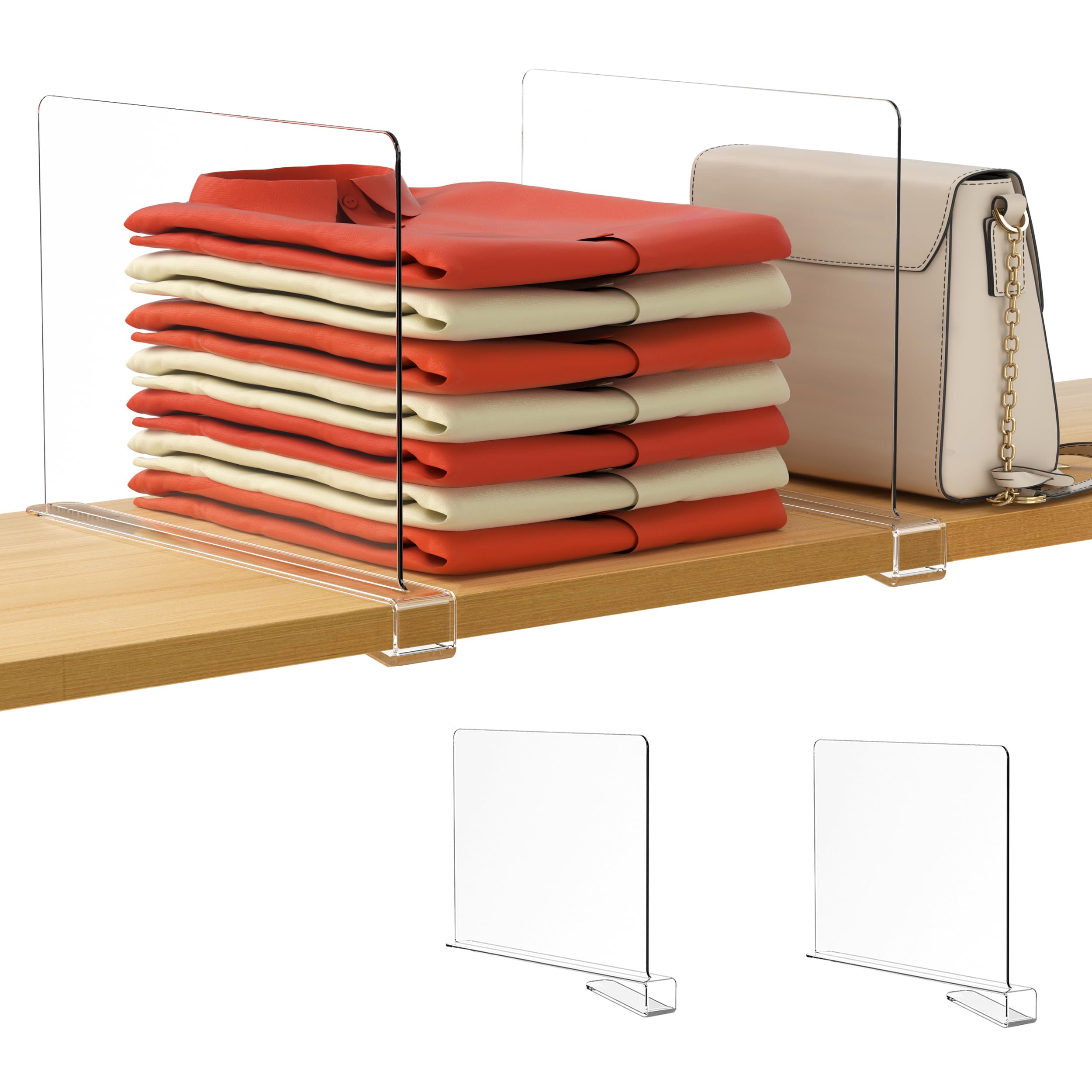 HBlife 2 Pack Clear Shelf Dividers - Adjustable Acrylic Organizer for Closet, Bookshelf & Drawers | Perfect for Sweaters, Shirts, Handbags & Kitchen Storage | Space Saving Solution for Bedroom, Office & Pantry Organization