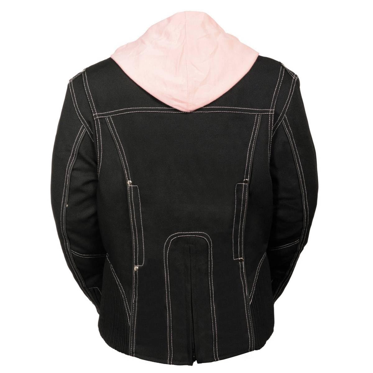 Milwaukee Leather NexGen SH1966 Women's Black & Pink 3/4 Motorcycle Jacket with Reflective Tribal Design & Detachable Hood - Perfect for Riding, Commuting & Outdoor Adventures