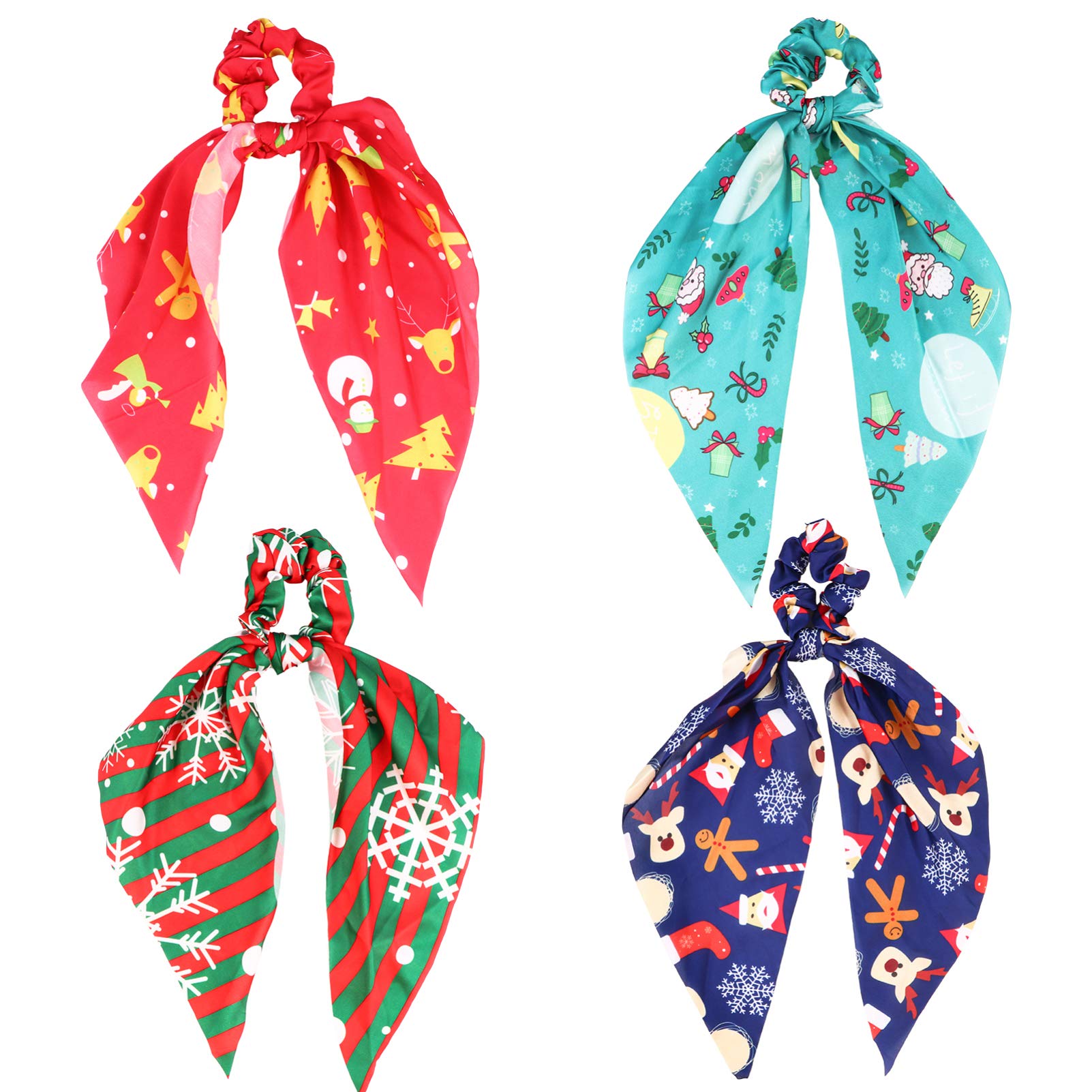 FRCOLOR 4 Pack Satin Hair Scrunchies - Soft Elastic Hair Ties, Ponytail Holders with Ribbon Bow for Women & Girls - Perfect for Christmas Gifts, Daily Use, Workouts and Special Occasions