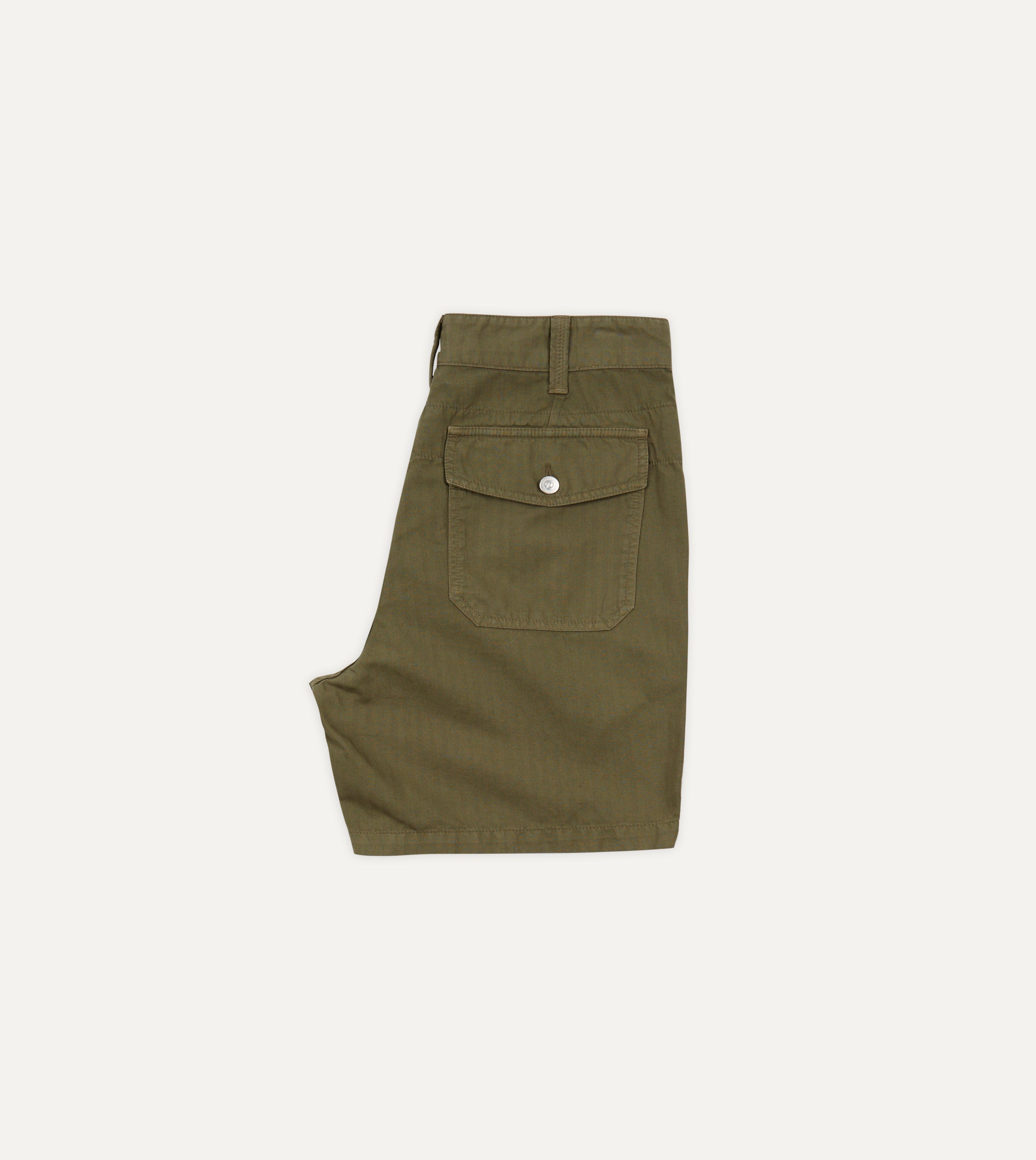 Olive Cotton Linen Herringbone Fatigue Shorts - Comfortable Casual Summer Shorts for Men | Perfect for Outdoor Activities, Travel & Everyday Wear