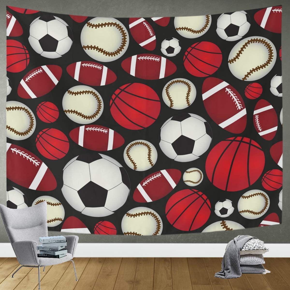 DOMIKING 80x60in Sports Wall Tapestry - Football Soccer Baseball Themed Large Wall Art Decor for Living Room, Dorm, Bedroom | Perfect for Game Room, Man Cave & Sports Fan Gifts