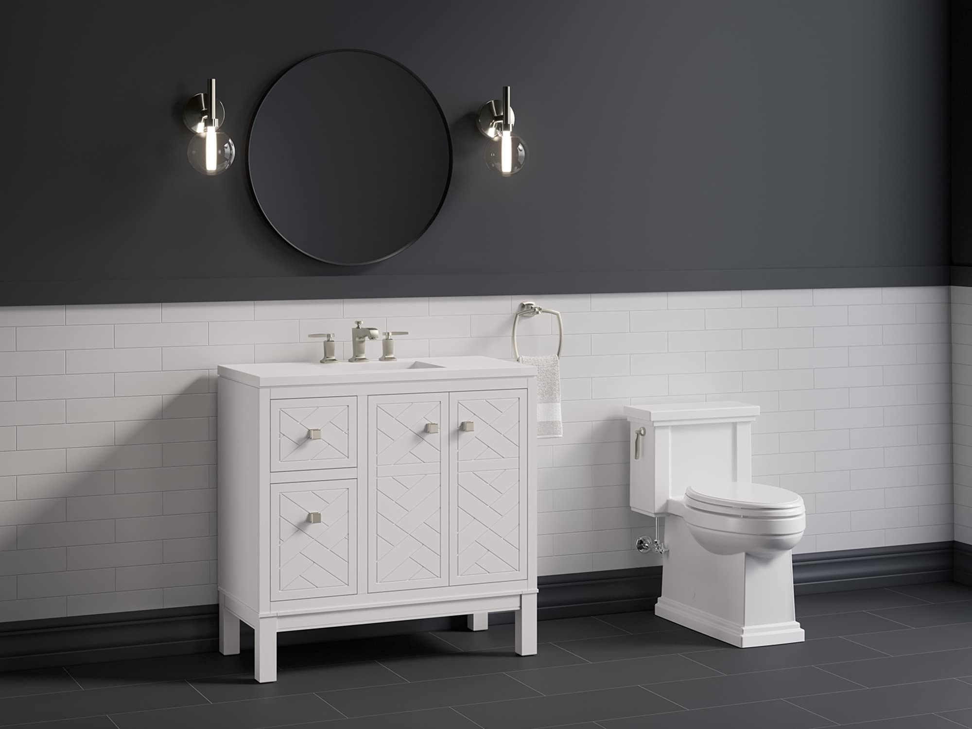 KOHLER Beauxline 36-inch Bathroom Vanity Set with Mirror & Sink - Modern Double Sink Vanity for Master Bathroom or Guest Bath Remodel