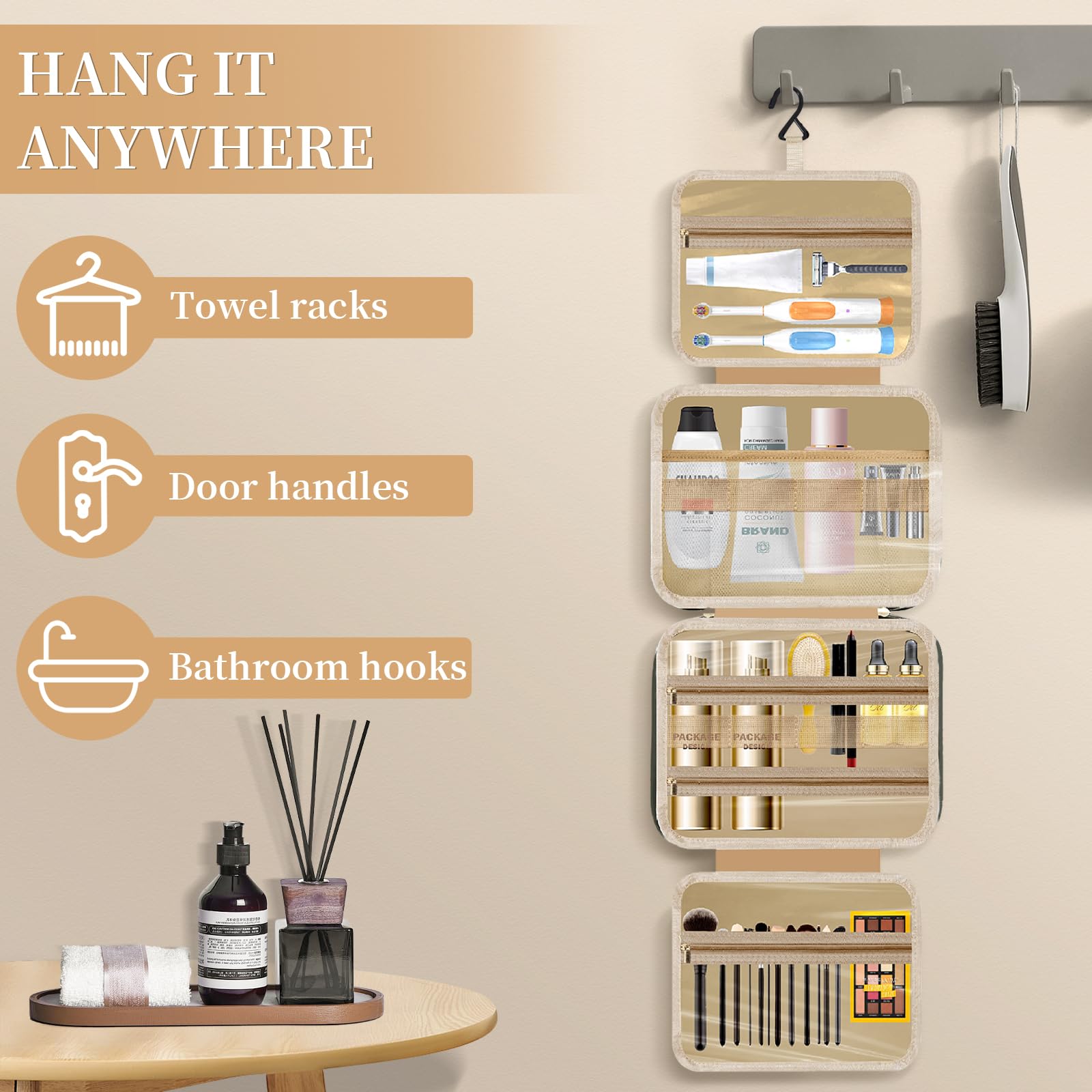 Waterproof Hanging Travel Toiletry Bag for Women & Men - Spacious Makeup Organizer with Hook, Perfect for Bathroom, Gym, Camping & Airplane Carry-On (Medium, Black)