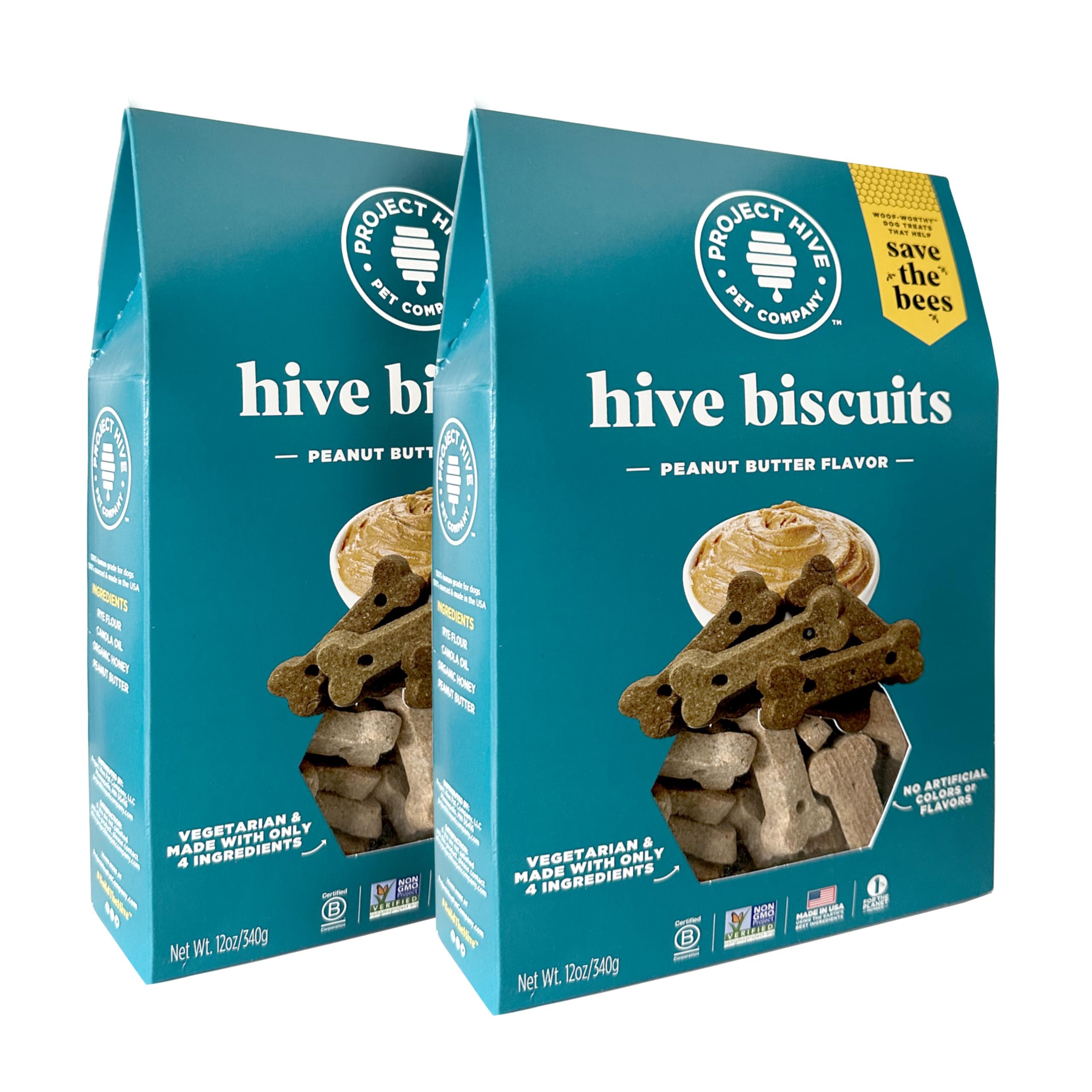 Hive Peanut Butter Dog Biscuits – 2 Pack | Healthy, Non-GMO, Organic Dog Treats for Training | Made in USA for All Breeds | Perfect for Reward, Obedience & Positive Reinforcement Training