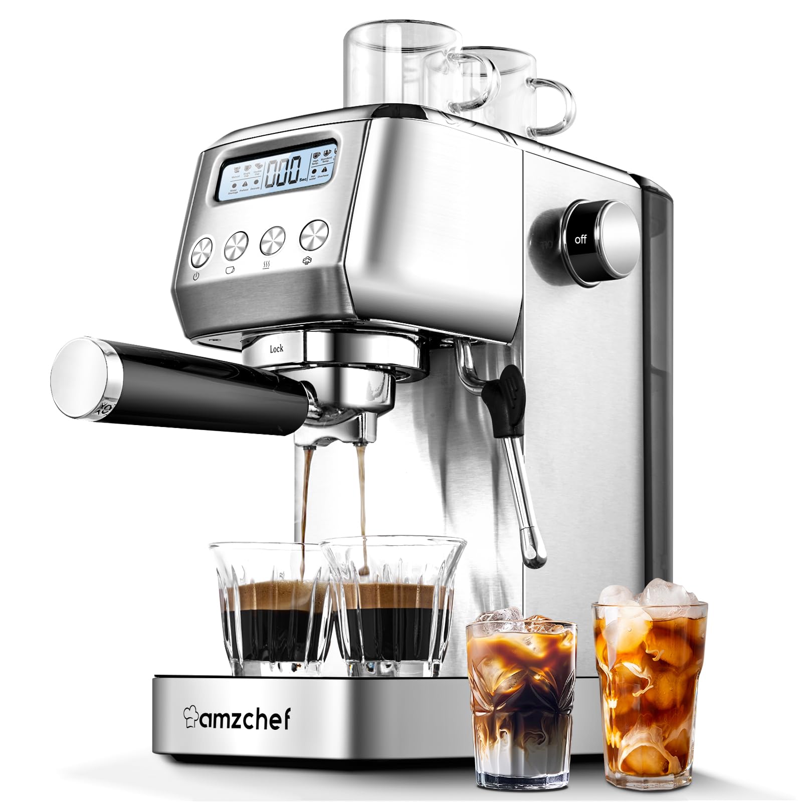 AMZCHEF 20 Bar Espresso Machine with LCD Panel & Adjustable Temperature - Compact Cappuccino Maker for Home Use, Perfect Coffee Gift for Holidays, Office or Small Kitchen Spaces