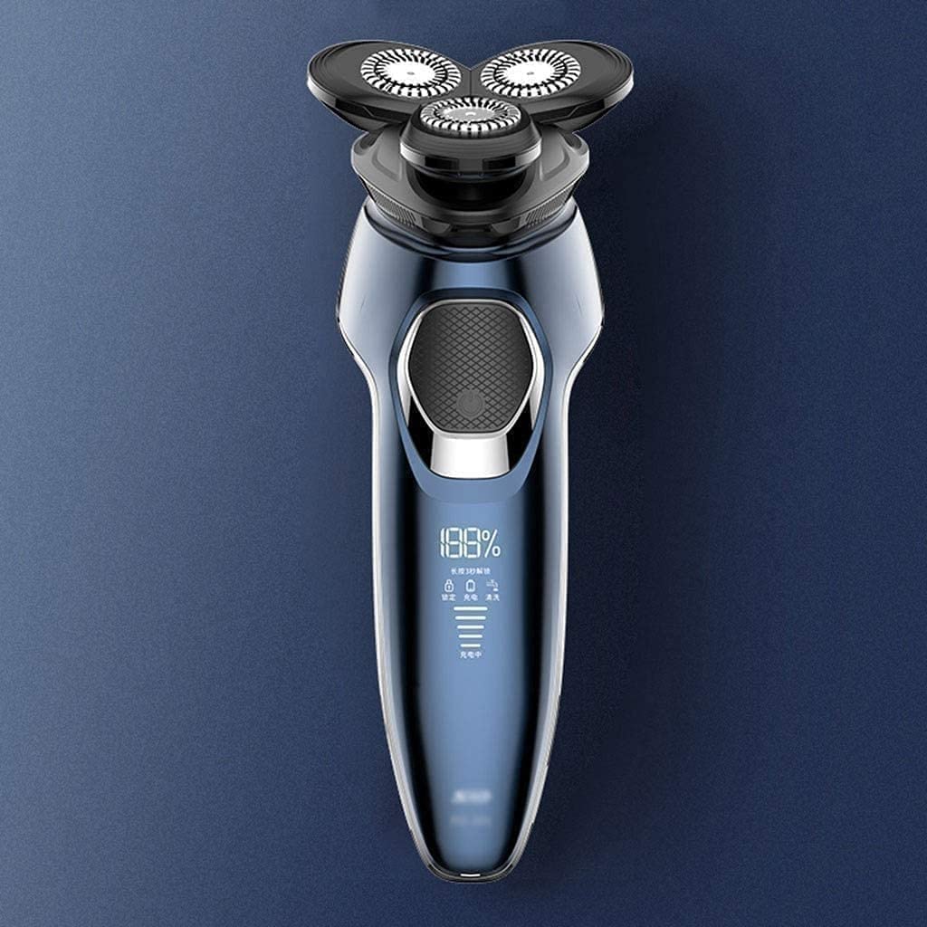 Men's Electric Razor - Rotary Shaver with LCD Display, USB Rechargeable, Cordless & Waterproof for Wet/Dry Shaving - Painless Beard & Facial Hair Trimmer (Blue) | Perfect for Travel, Gym & Daily Grooming Routine