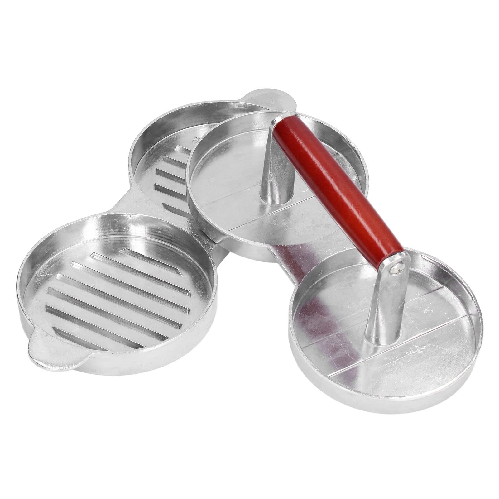 **Stainless Steel Burger Press with Wooden Handle - Heavy Duty Patty Maker for Perfect Homemade Burgers, Ideal for RV, Camping & Small Kitchens | BBQ, Picnic & Outdoor Cooking**