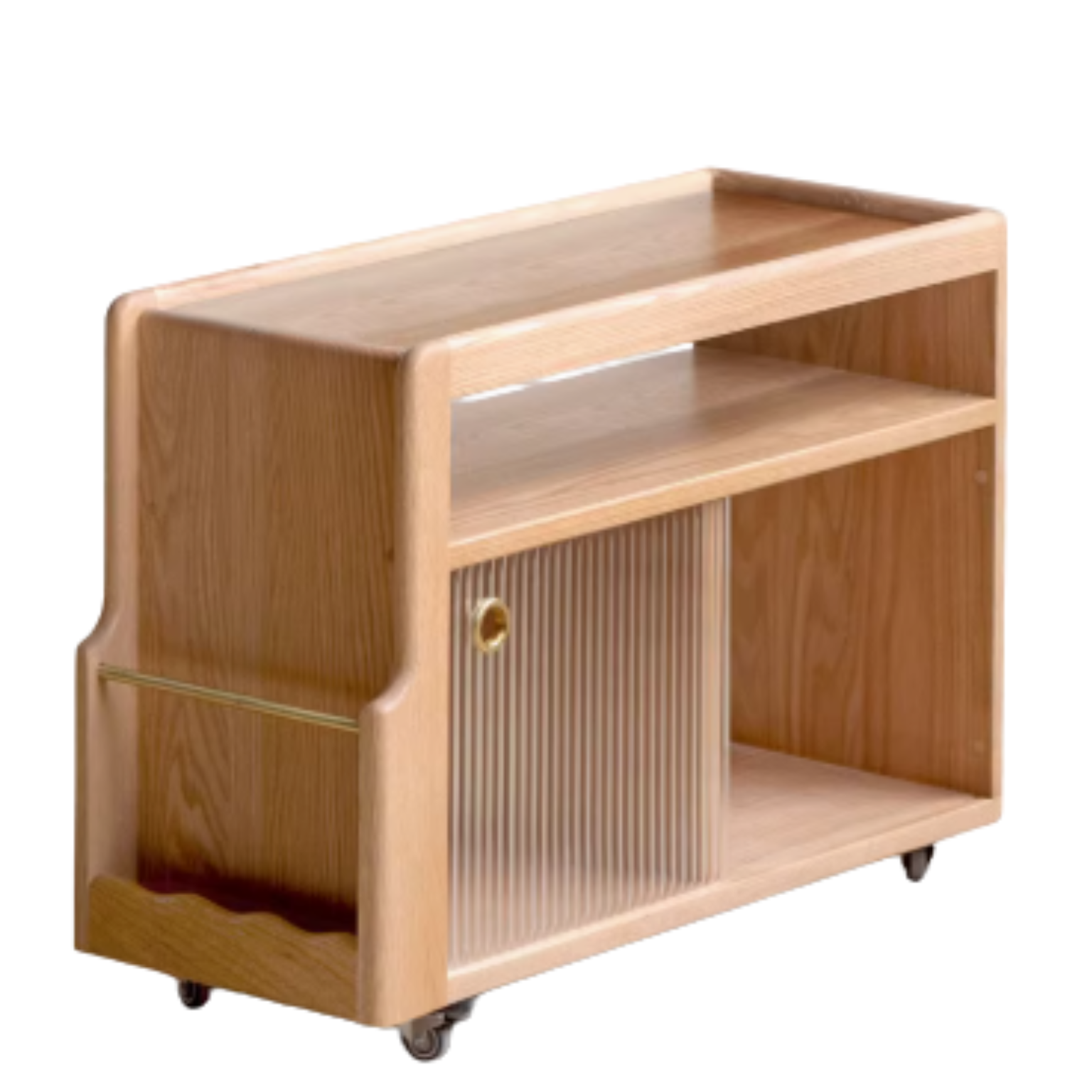 Solid Wood Mobile Glass Side Table - Oak, Poplar, Black Walnut - Perfect for Living Room, Bedroom or Office Use
