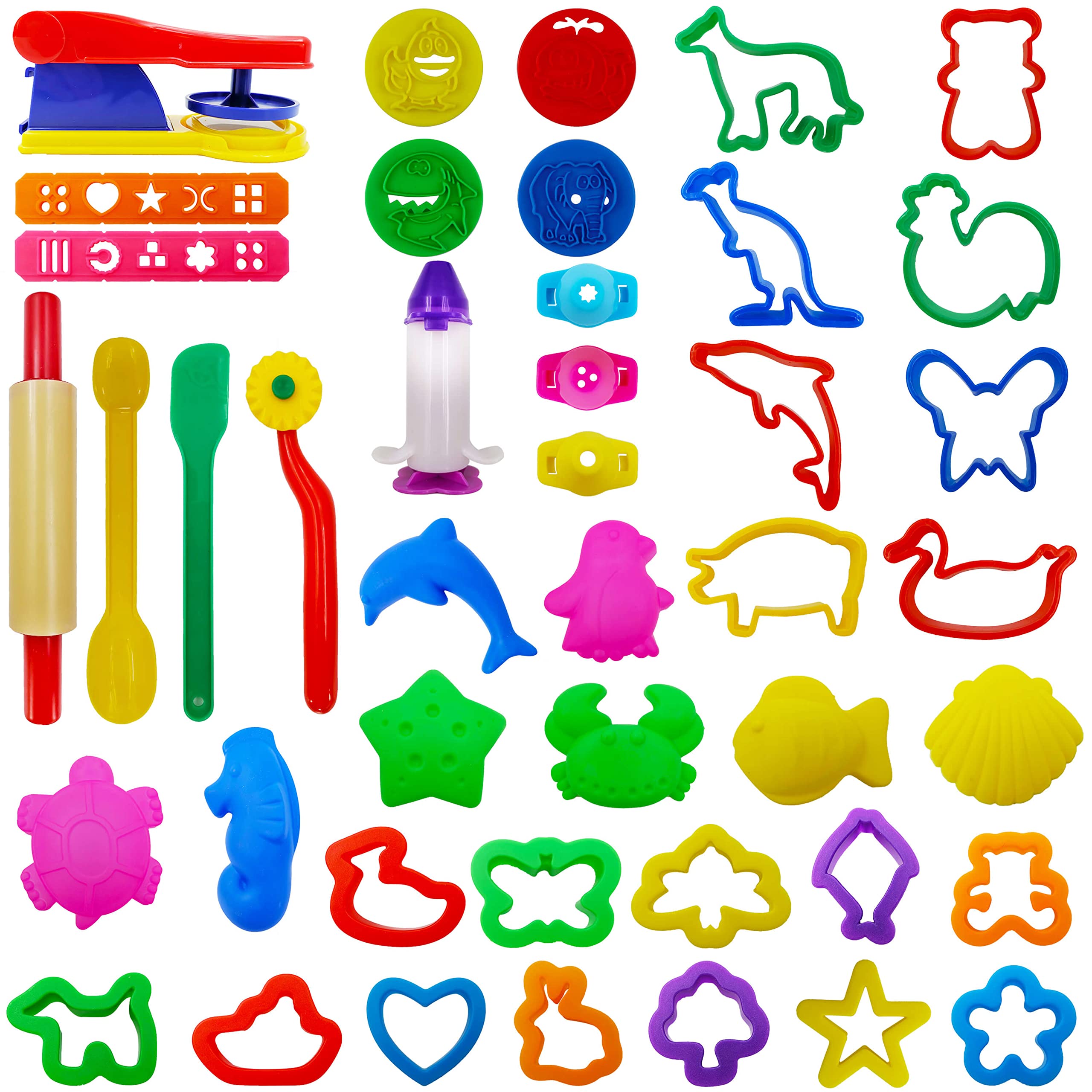 FRIMOONY 45-Piece Plastic Dough Tools Set - Animal Molds, Rolling Pins & Cutters for Creative Baking, DIY Crafts & Kids Play - Perfect for Homemade Cookies, Playdough Fun & Cake Decorating