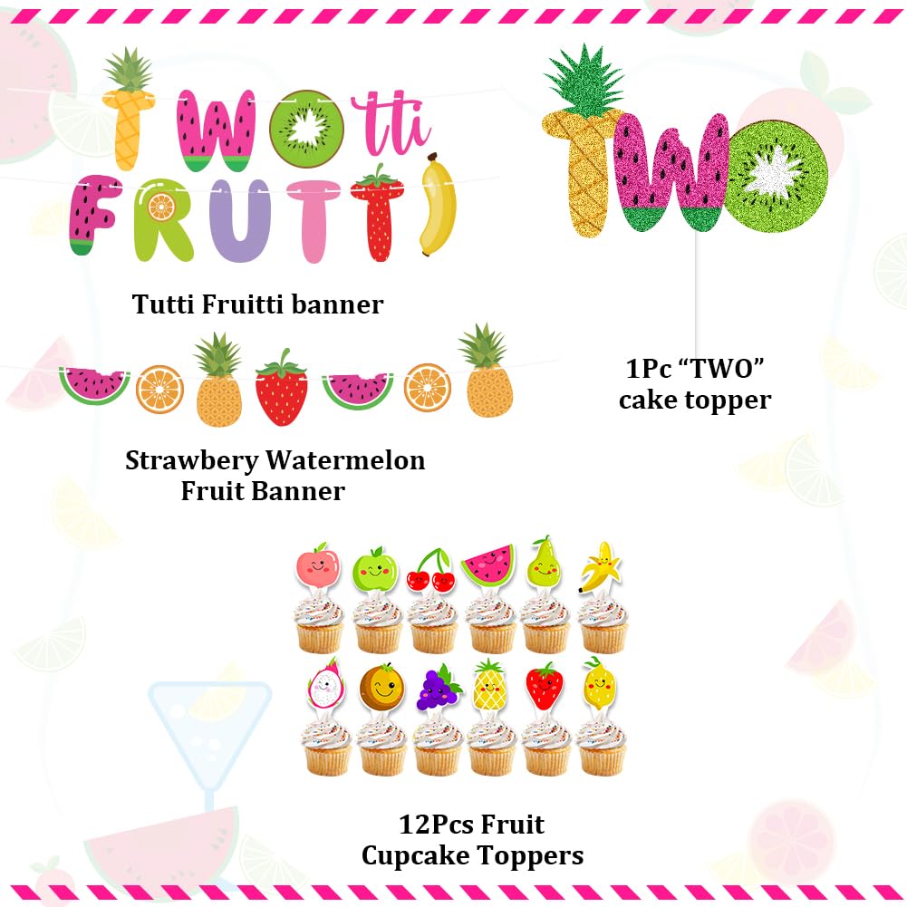 UTOPP Twotti Frutti Birthday Decorations Set - Watermelon Banner, 2nd Birthday Cake Topper & Summer Fruit Balloons for Luau Themed Parties - Perfect for 2nd Birthday Celebrations, Tropical Summer Events and Fruit-Themed Baby Showers