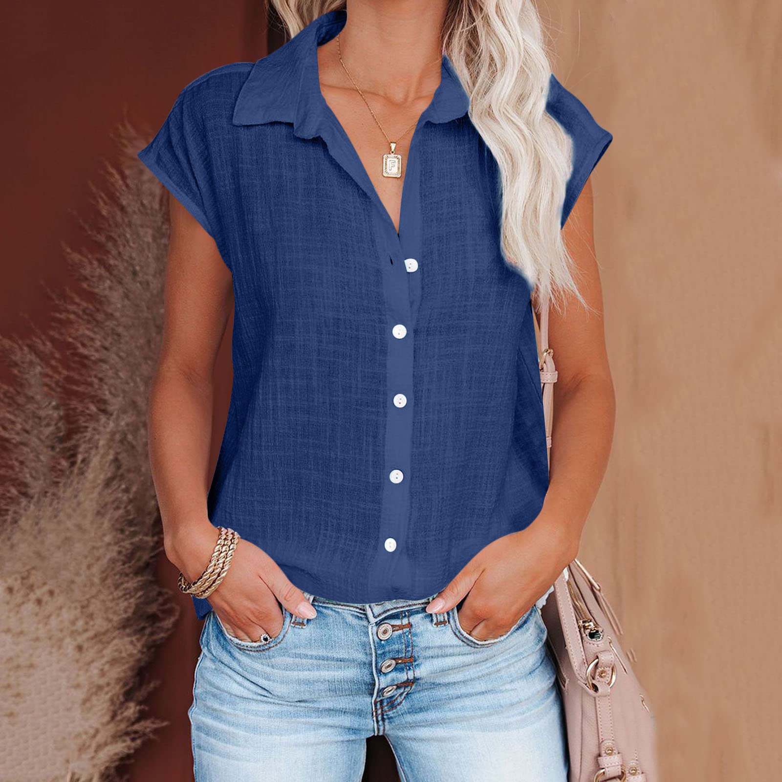 Trendy Women's Cotton Linen Short Sleeve Blouses - Loose Fit Casual Tops for Summer 2024 | Perfect for Office, Beach & Everyday Wear