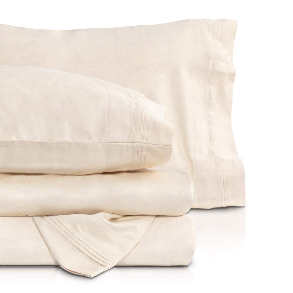 1000 Thread Count 100% Cotton Luxury Bed Sheet Set - Deep Pocket California King Size (Includes 1 Flat Sheet, 1 Fitted Sheet & 2 Pillowcases) - Soft Breathable Bedding for Hotel-Style Comfort - Ivory