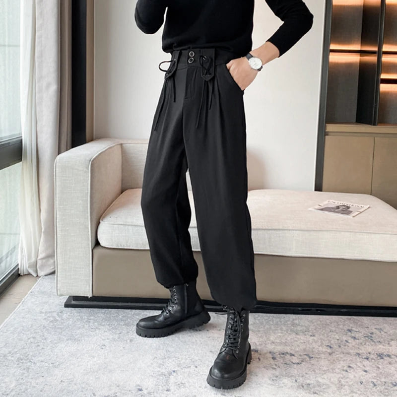 Men's Casual Solid Color Pants with Lace-Up Design - Autumn Fashion Trousers for Everyday Wear | Perfect for Office, Travel & Relaxation | Style 9C2397